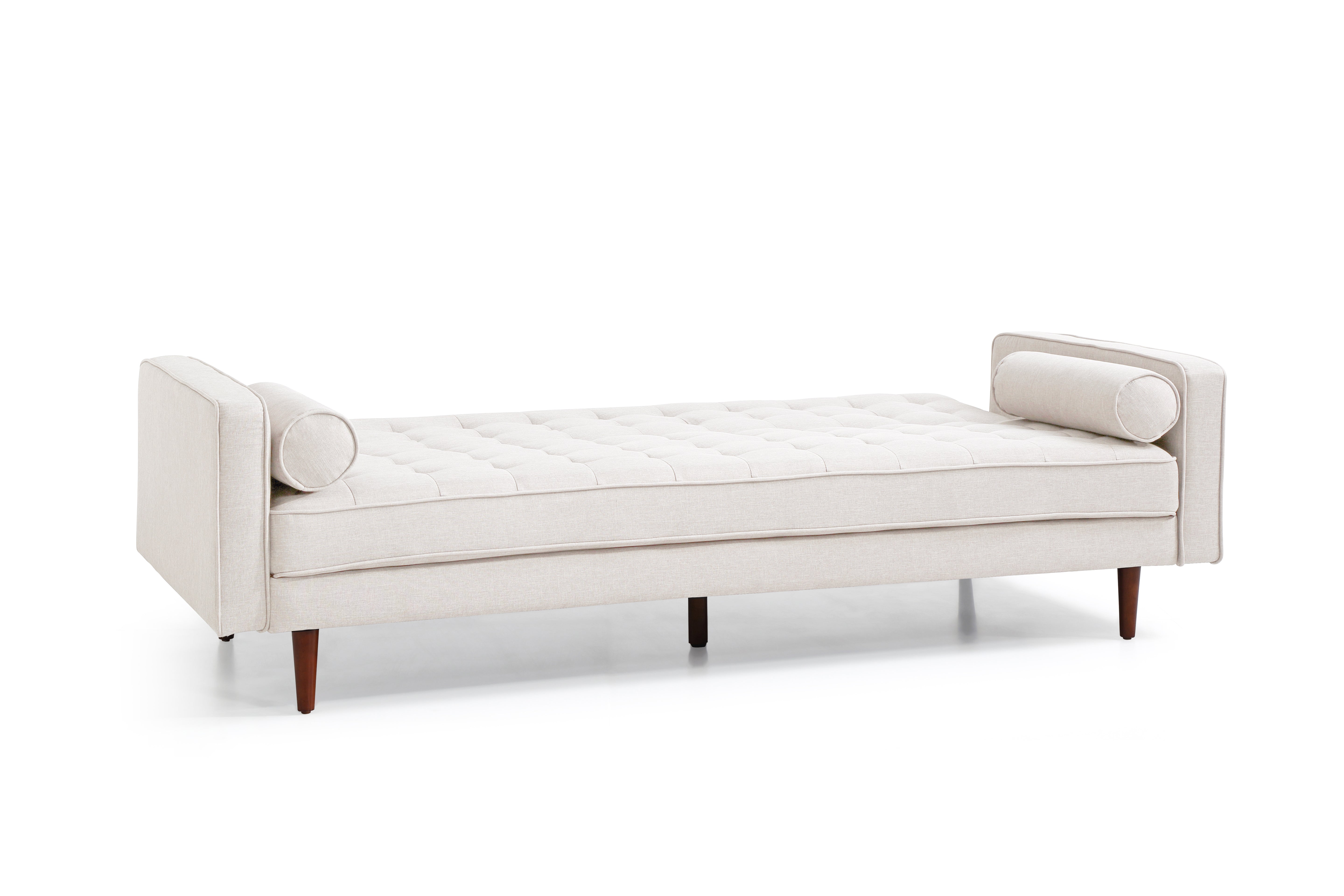 Cream Button Tufted 3 Seater Sofa Bed with Wood Legs