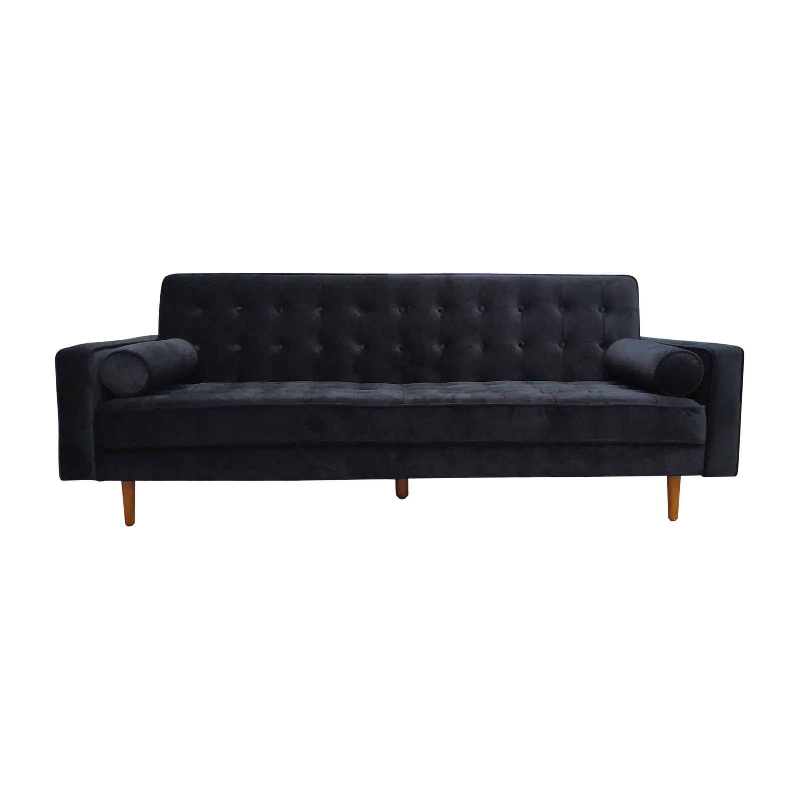 Velvet Black 3 Seater Sofa Bed, Button Tufted, Stain-Resistant