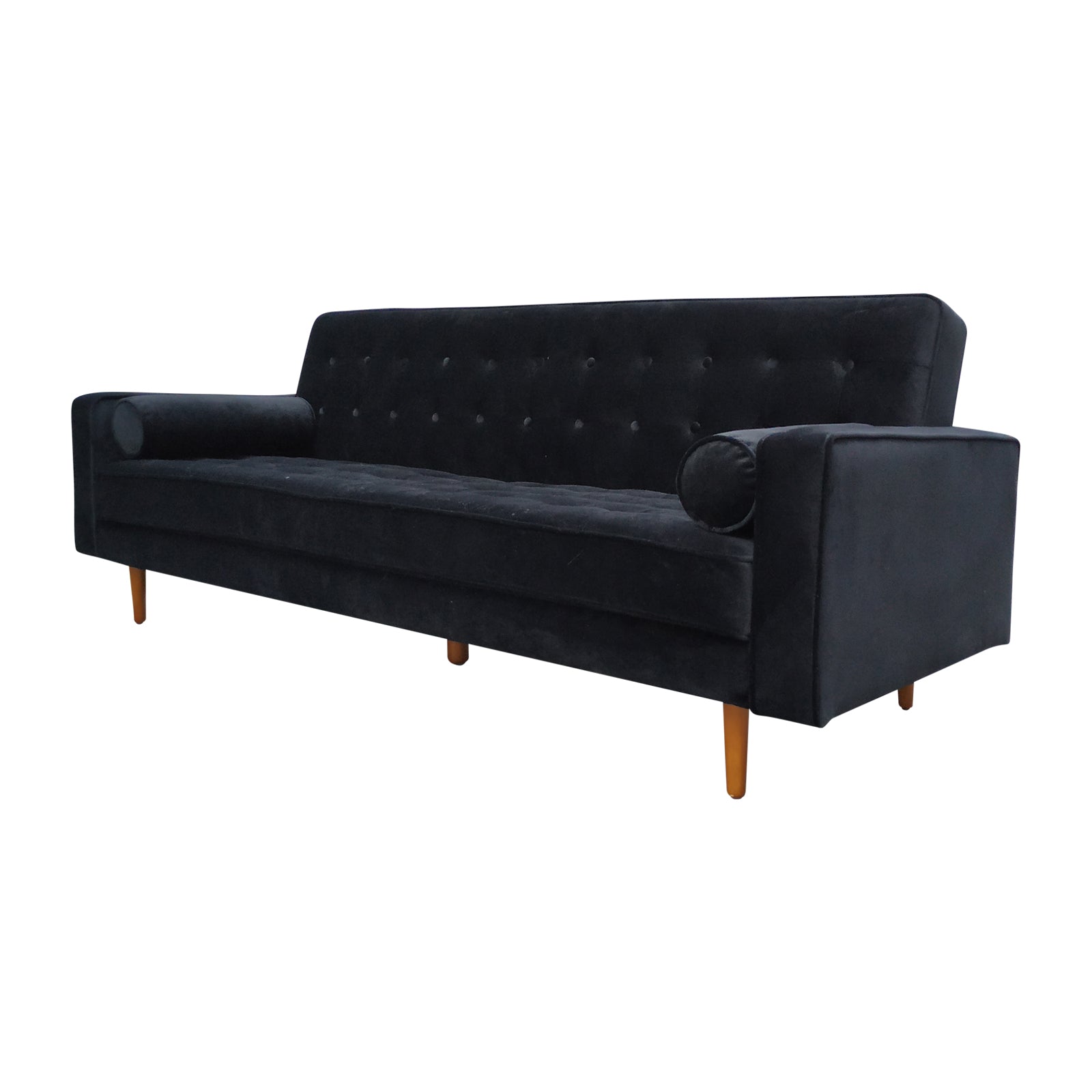 Velvet Black 3 Seater Sofa Bed, Button Tufted, Stain-Resistant