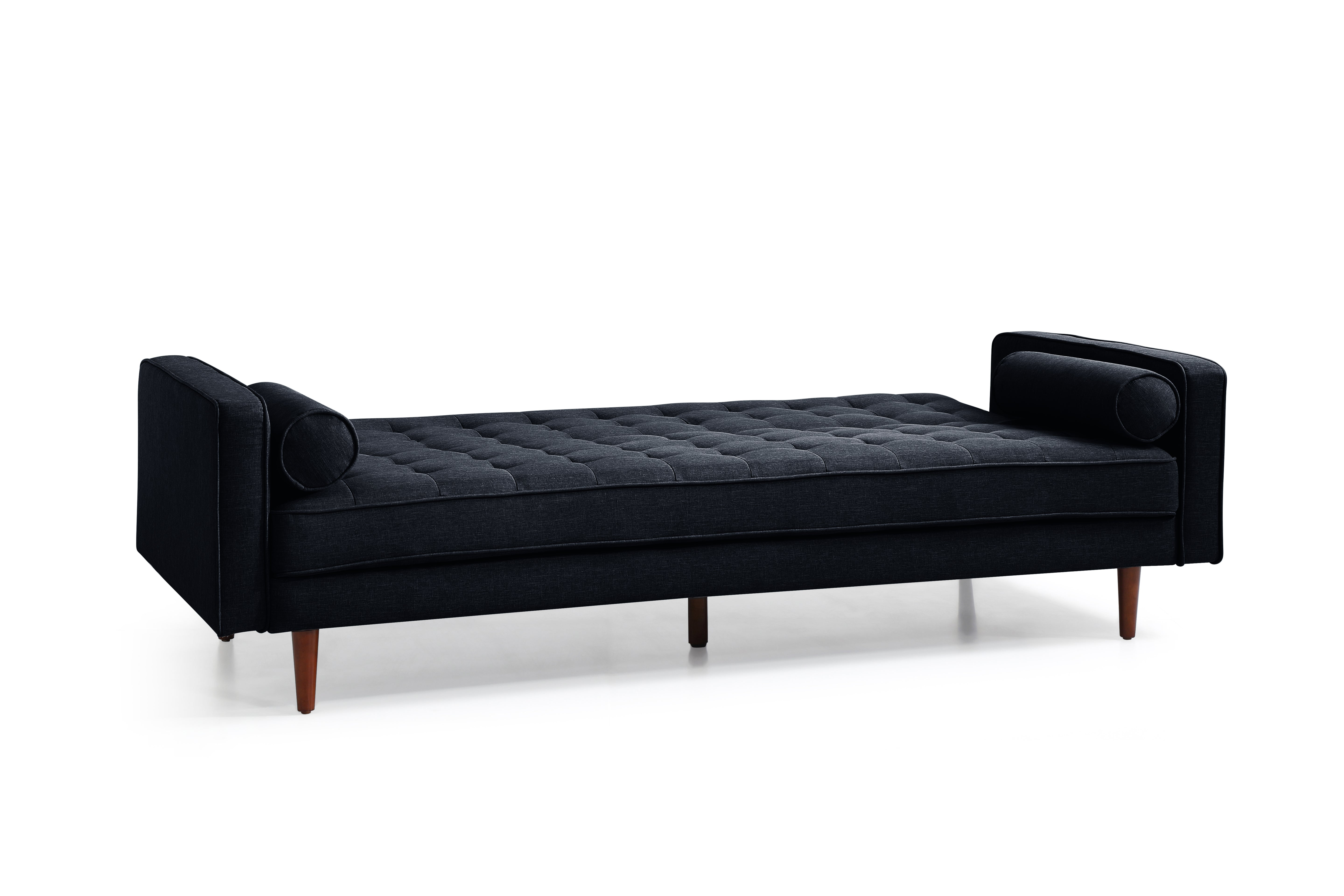 Velvet Black 3 Seater Sofa Bed, Button Tufted, Stain-Resistant