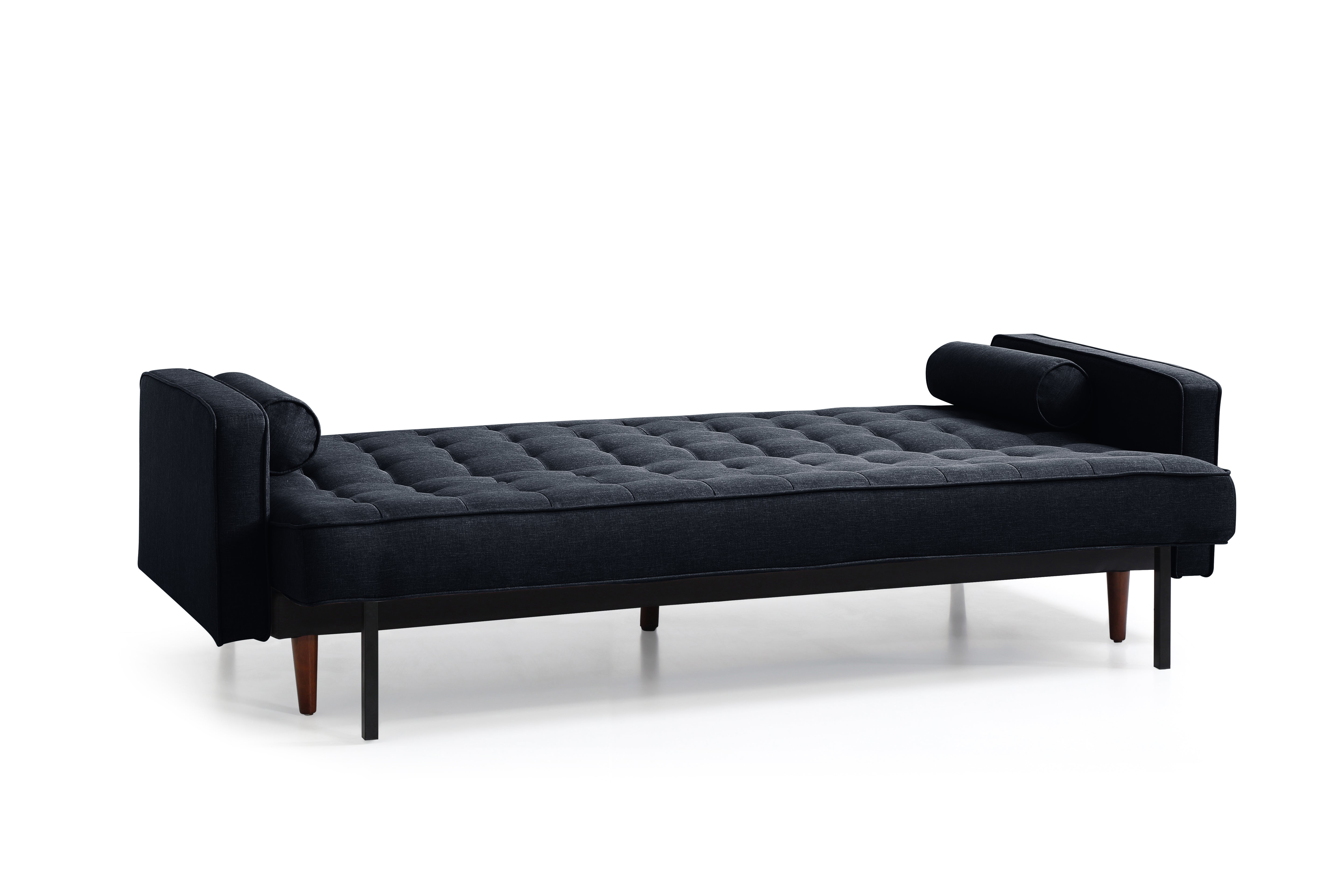 Velvet Black 3 Seater Sofa Bed, Button Tufted, Stain-Resistant