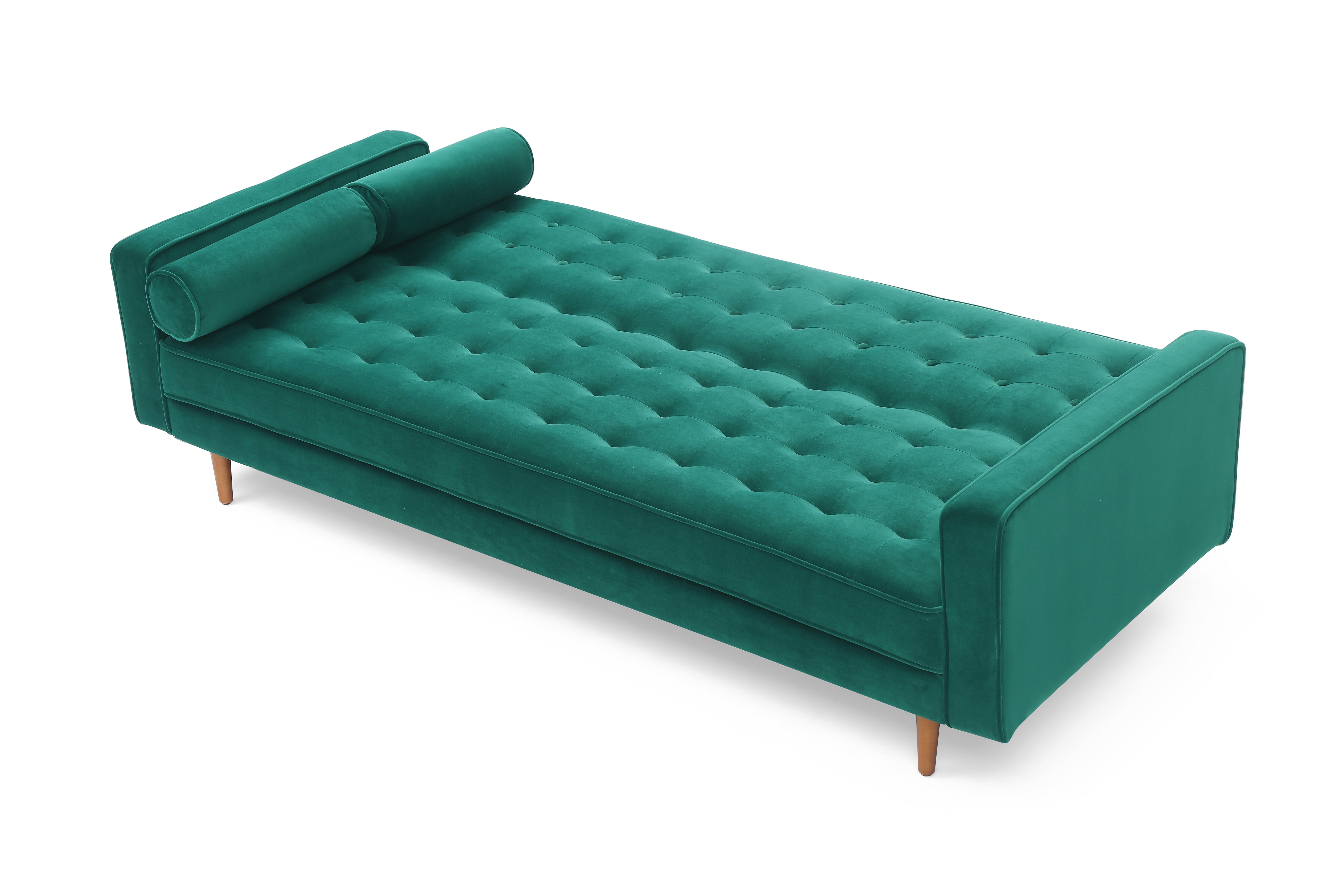 Velvet Green Button Tufted 3 Seater Sofa Bed with Storage