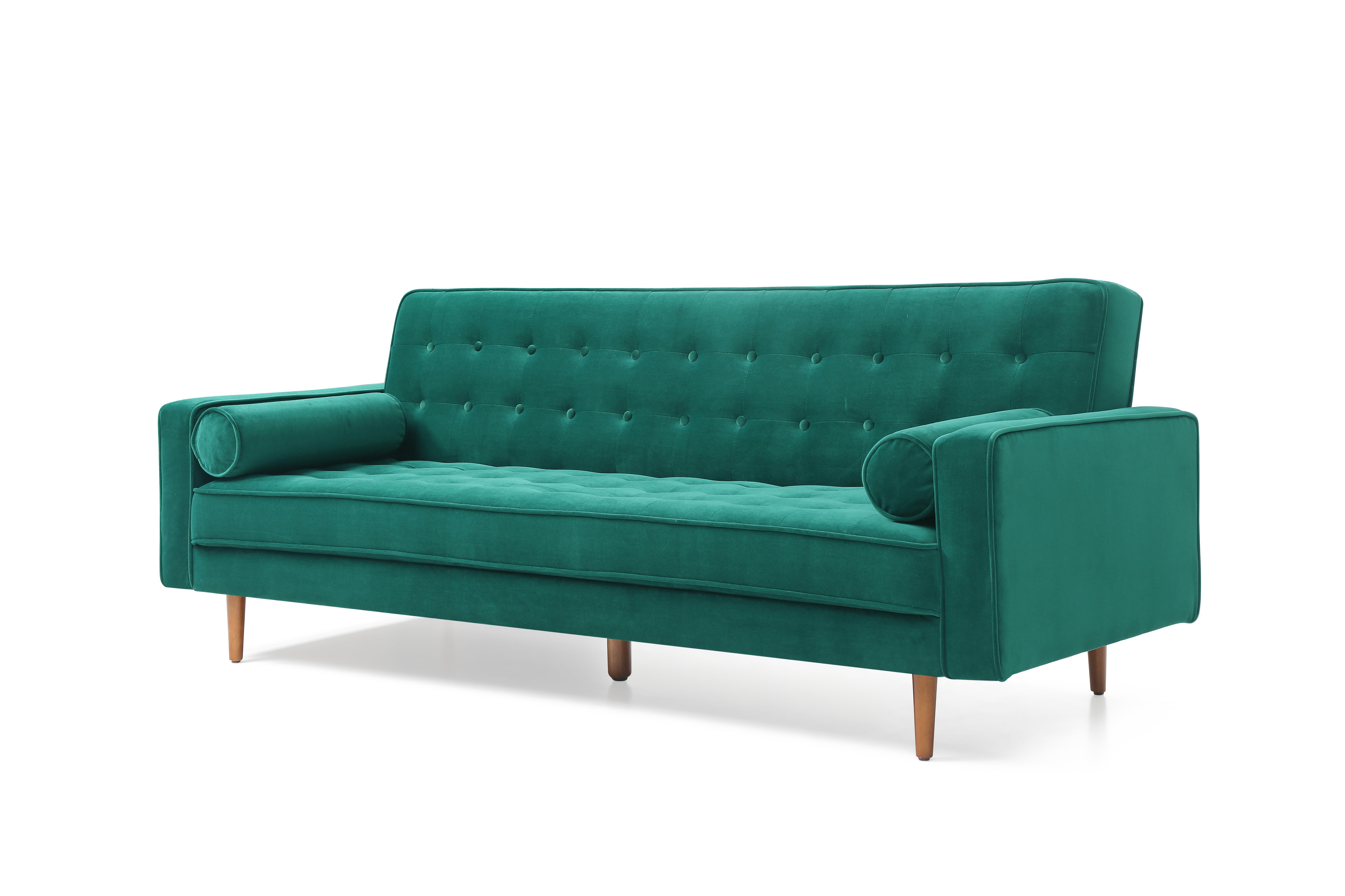 Velvet Green Button Tufted 3 Seater Sofa Bed with Storage