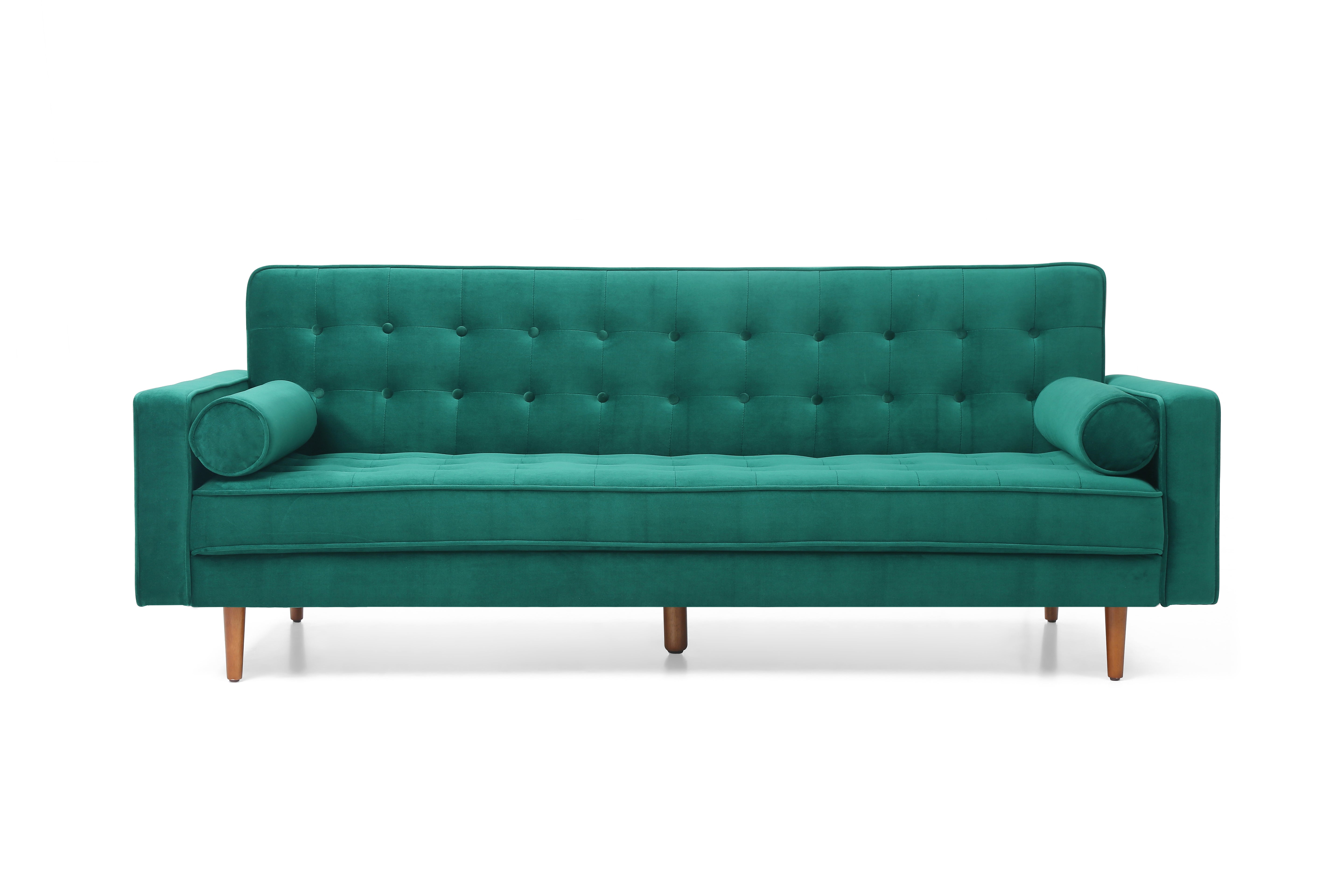 Velvet Green Button Tufted 3 Seater Sofa Bed with Storage