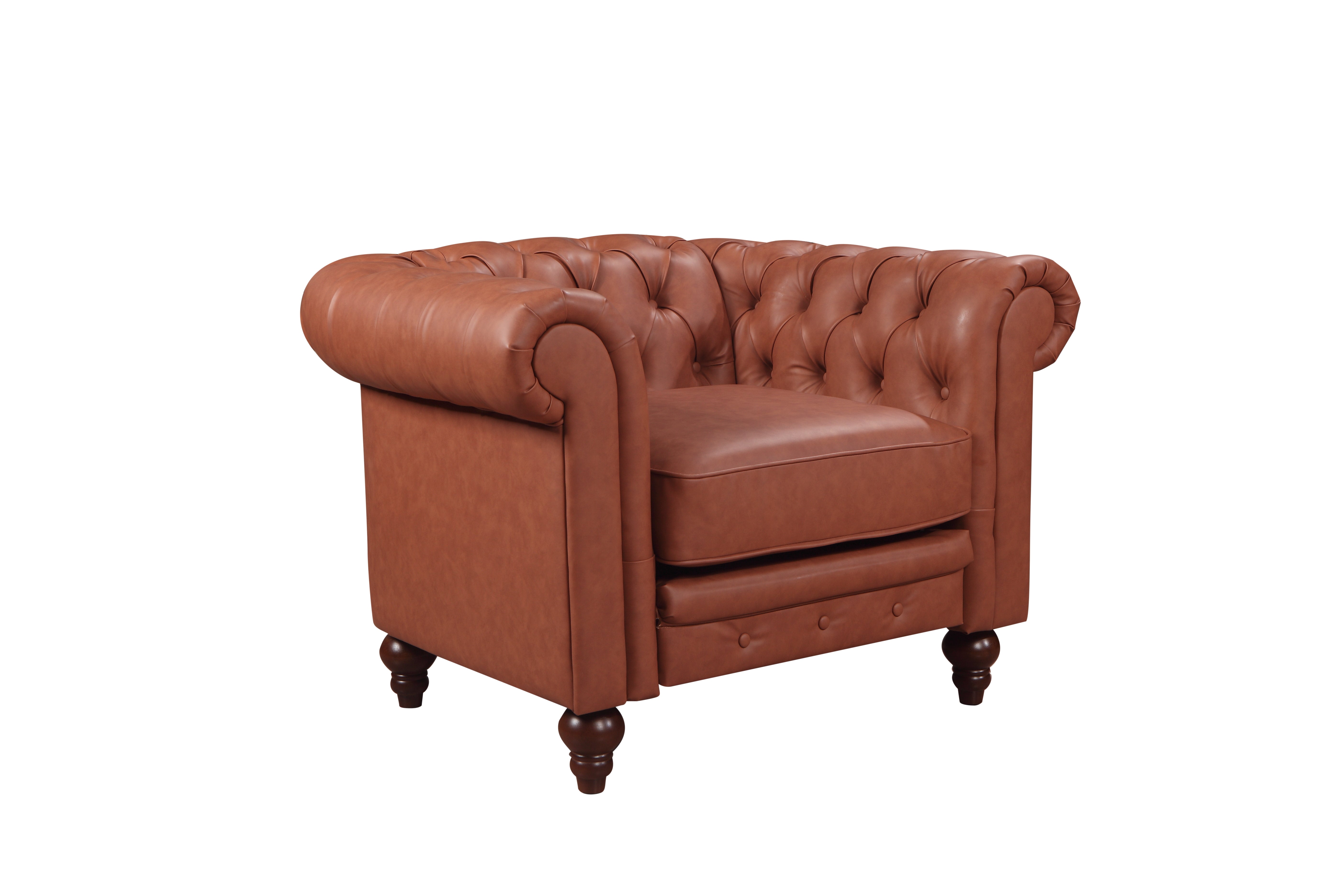 Premium Button Tufted Brown Faux Leather Armchair