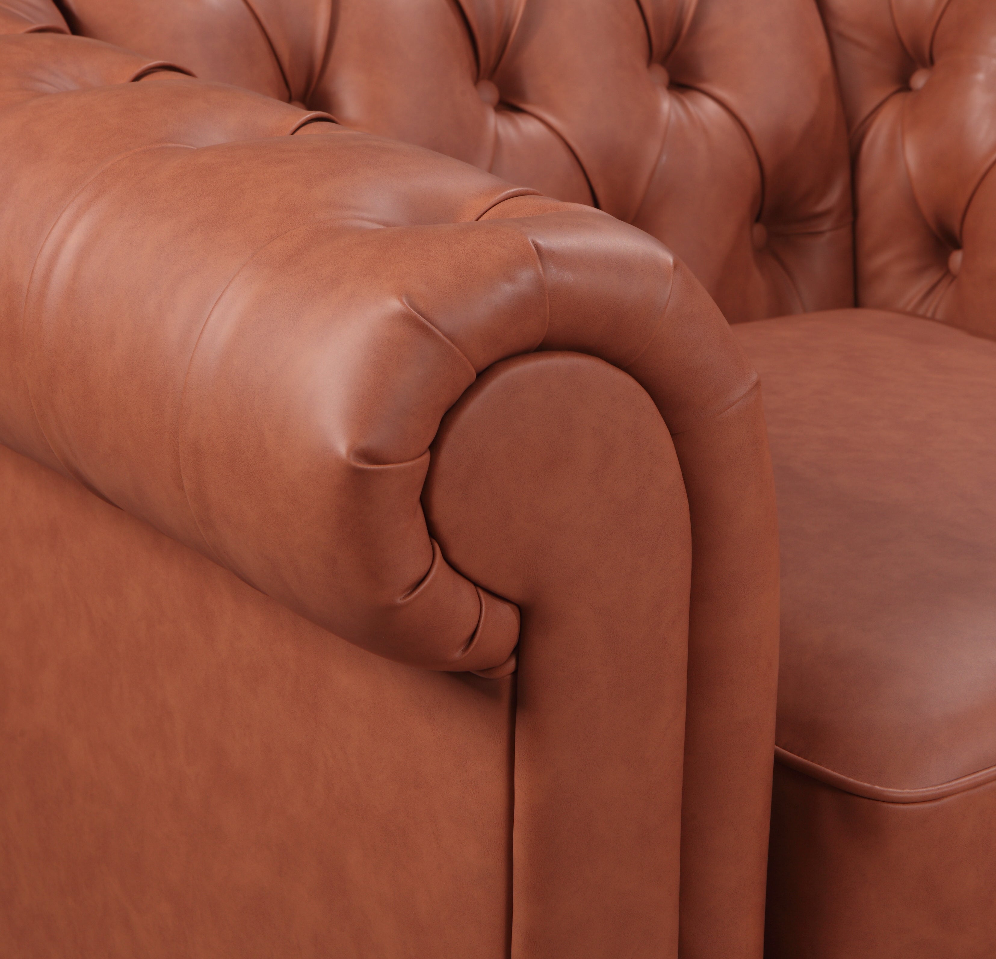 Premium Button Tufted Brown Faux Leather Armchair