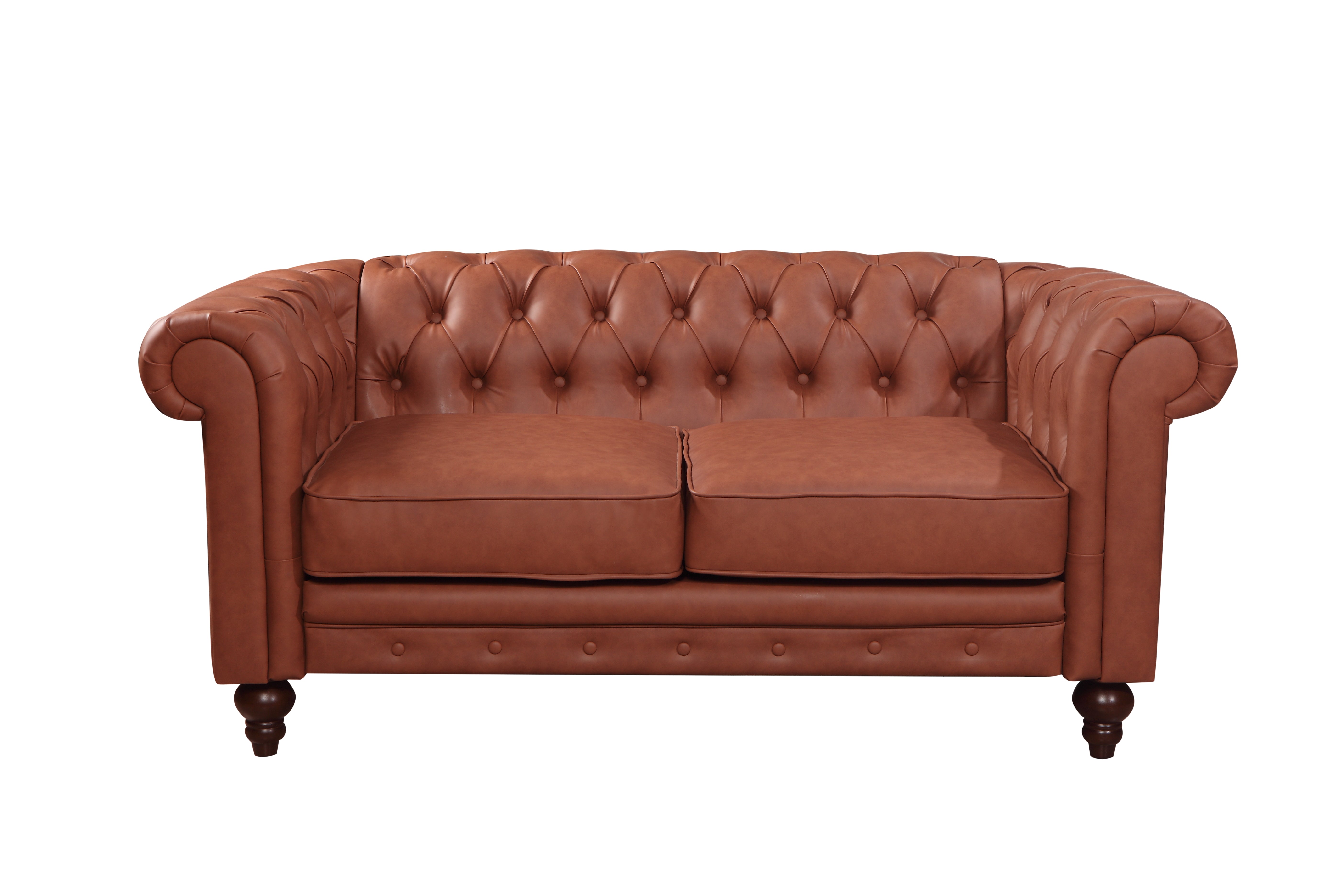 Luxurious 2 Seater Faux Leather Chesterfield Sofa, Brown