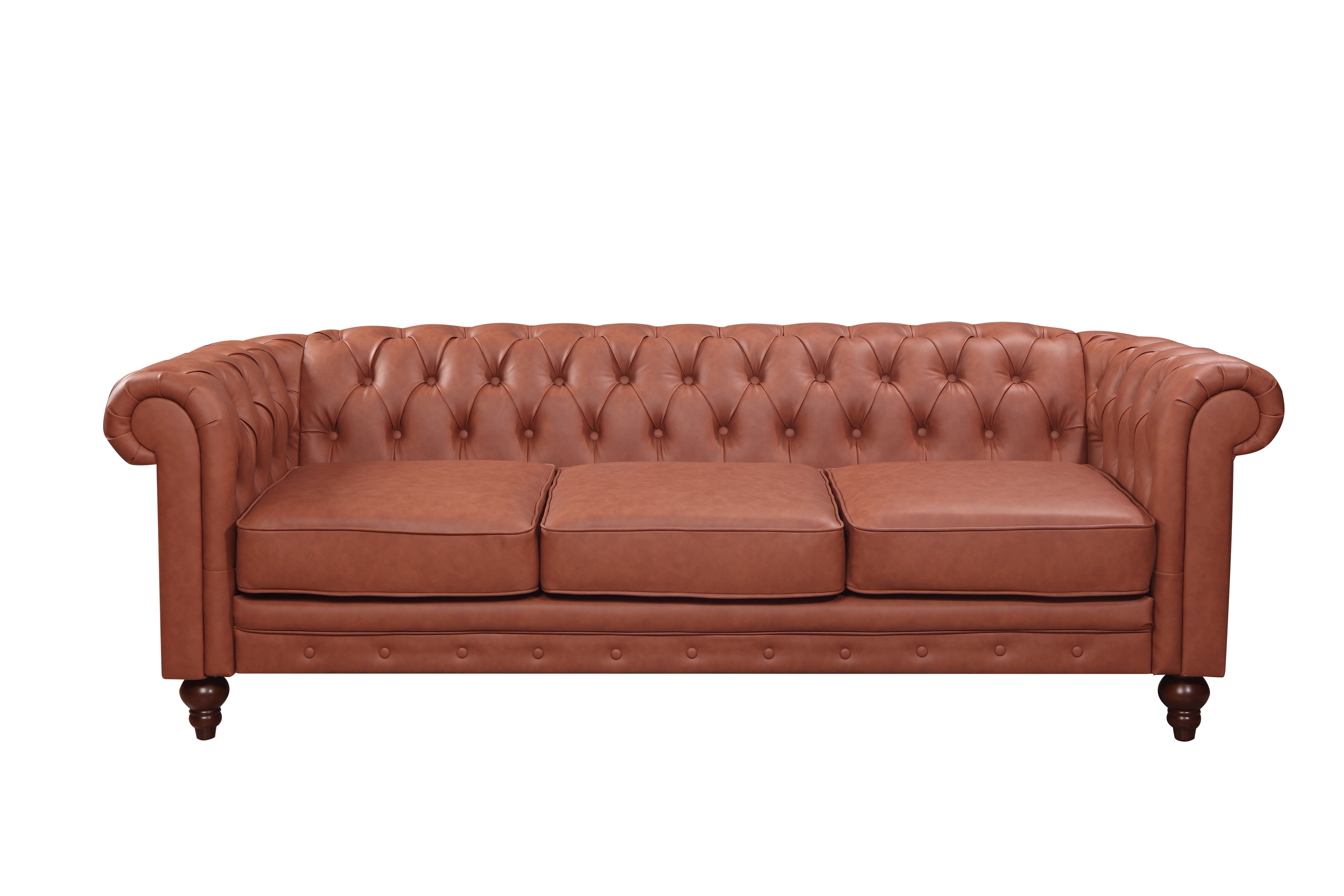 Premium 3 Seater Button Tufted Sofa, PU Leather, Firm Support