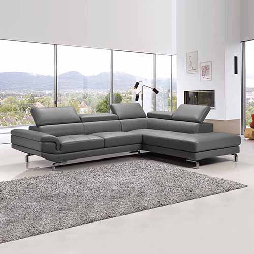 Grey Leatherette 5-Seater Corner Sofa with Chaise, Metal Legs