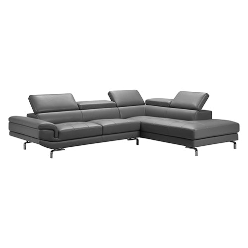 Grey Leatherette 5-Seater Corner Sofa with Chaise, Metal Legs