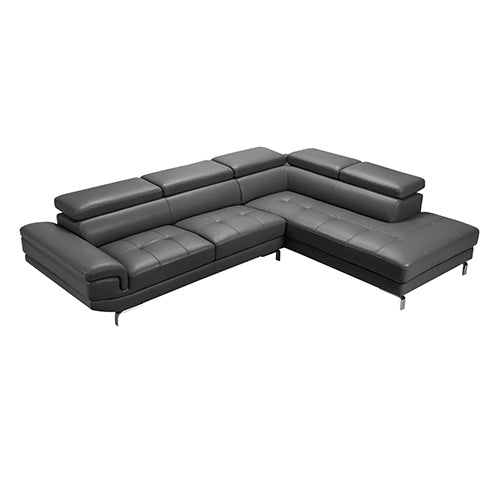 Grey Leatherette 5-Seater Corner Sofa with Chaise, Metal Legs