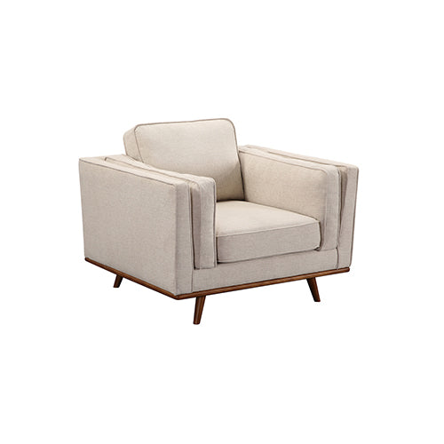 High-Density Foam Beige Armchair with Wooden Frame, Single Seater