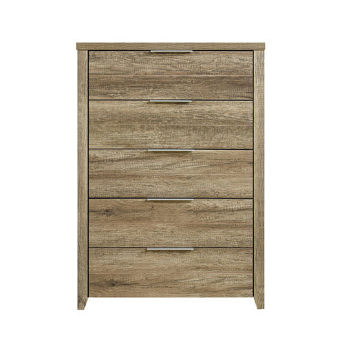 5-Drawer Tallboy with Metal Handles, Wooden MDF, Oak Finish