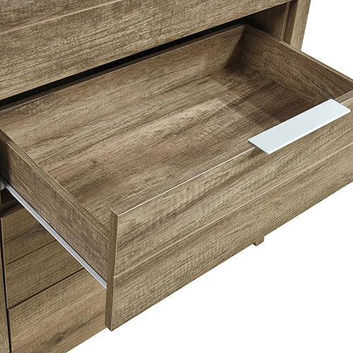 5-Drawer Tallboy with Metal Handles, Wooden MDF, Oak Finish