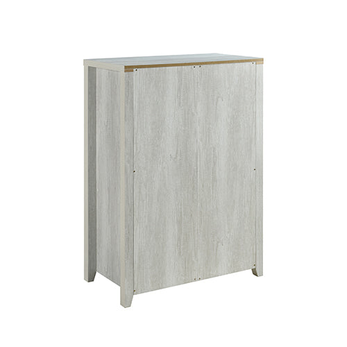 Natural Wood Like 5 Drawer Tallboy with Metal Handles