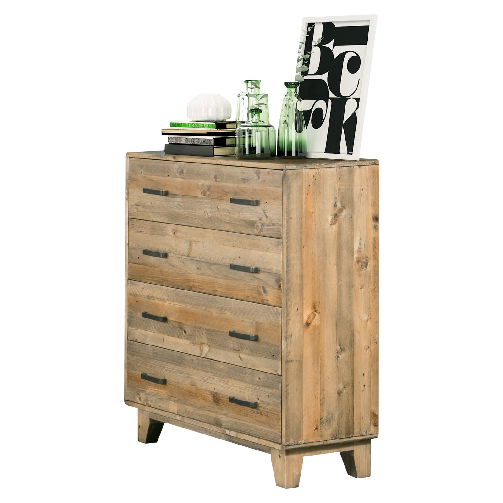 Durable Pine-Plywood Tallboy with 4 Drawers, Light Brown