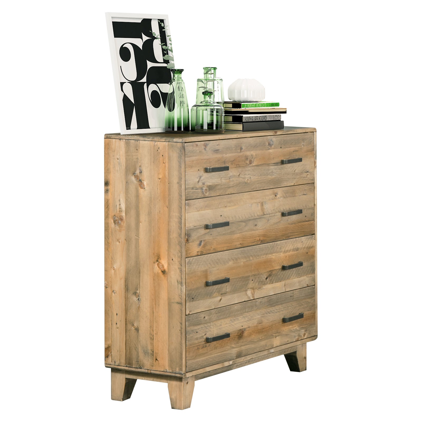 Durable Pine-Plywood Tallboy with 4 Drawers, Light Brown