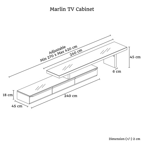 Adjustable Length TV Cabinet with Glossy Finish, 3 Drawers