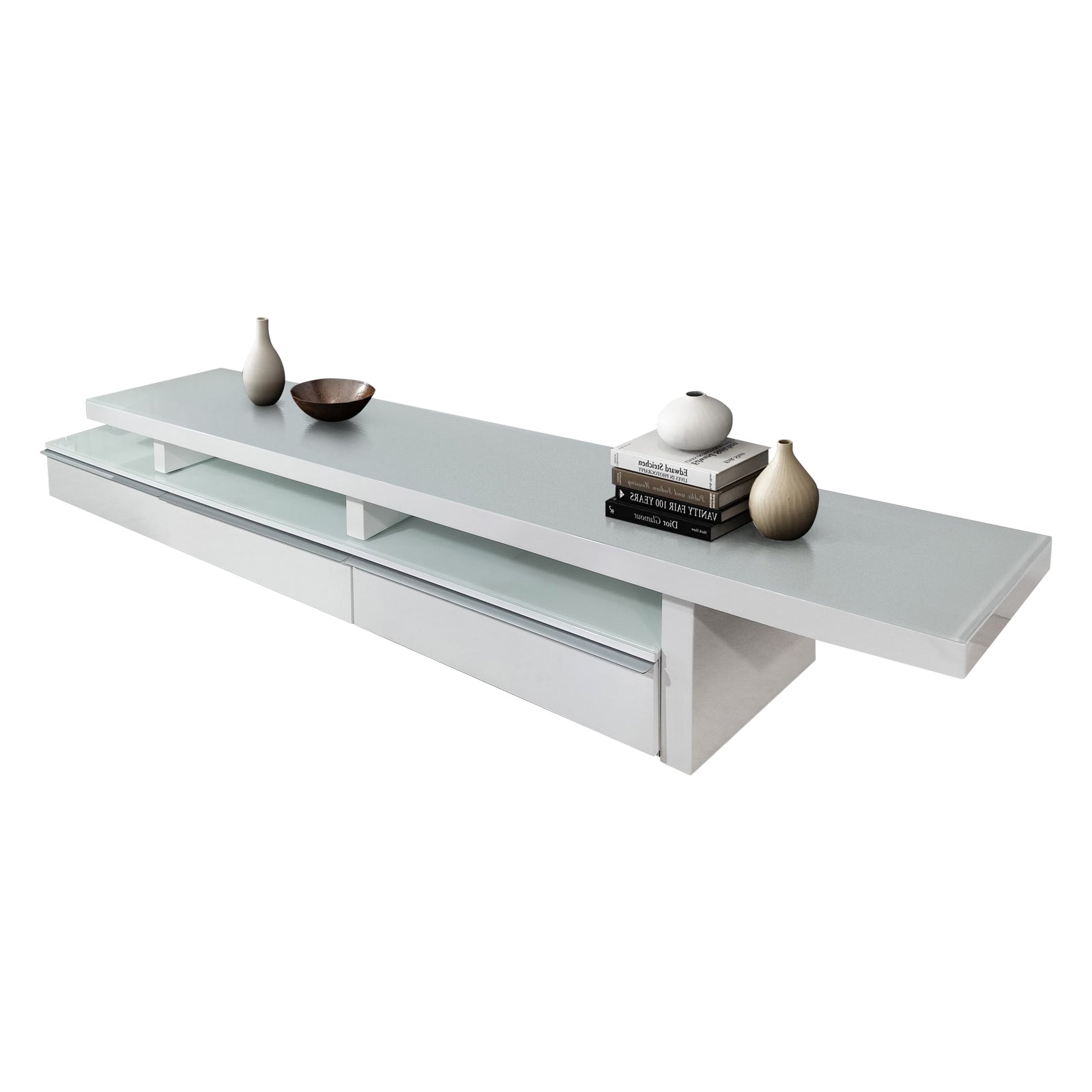 Adjustable White Gloss TV Unit with Storage Shelves