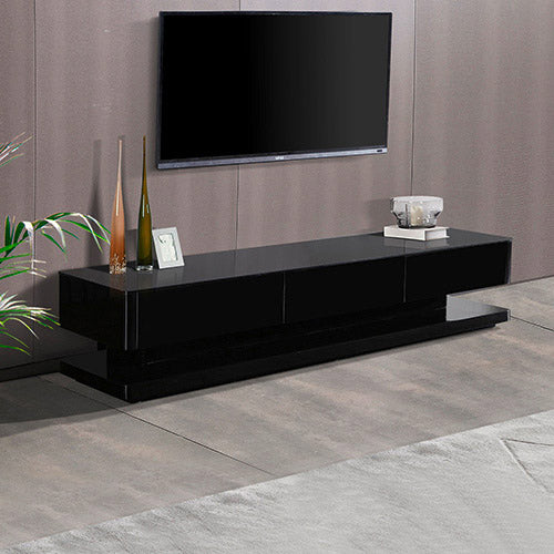 TV Cabinet with 3 Storage Drawers With High Glossy Assembled Entertainment Unit in Black colour