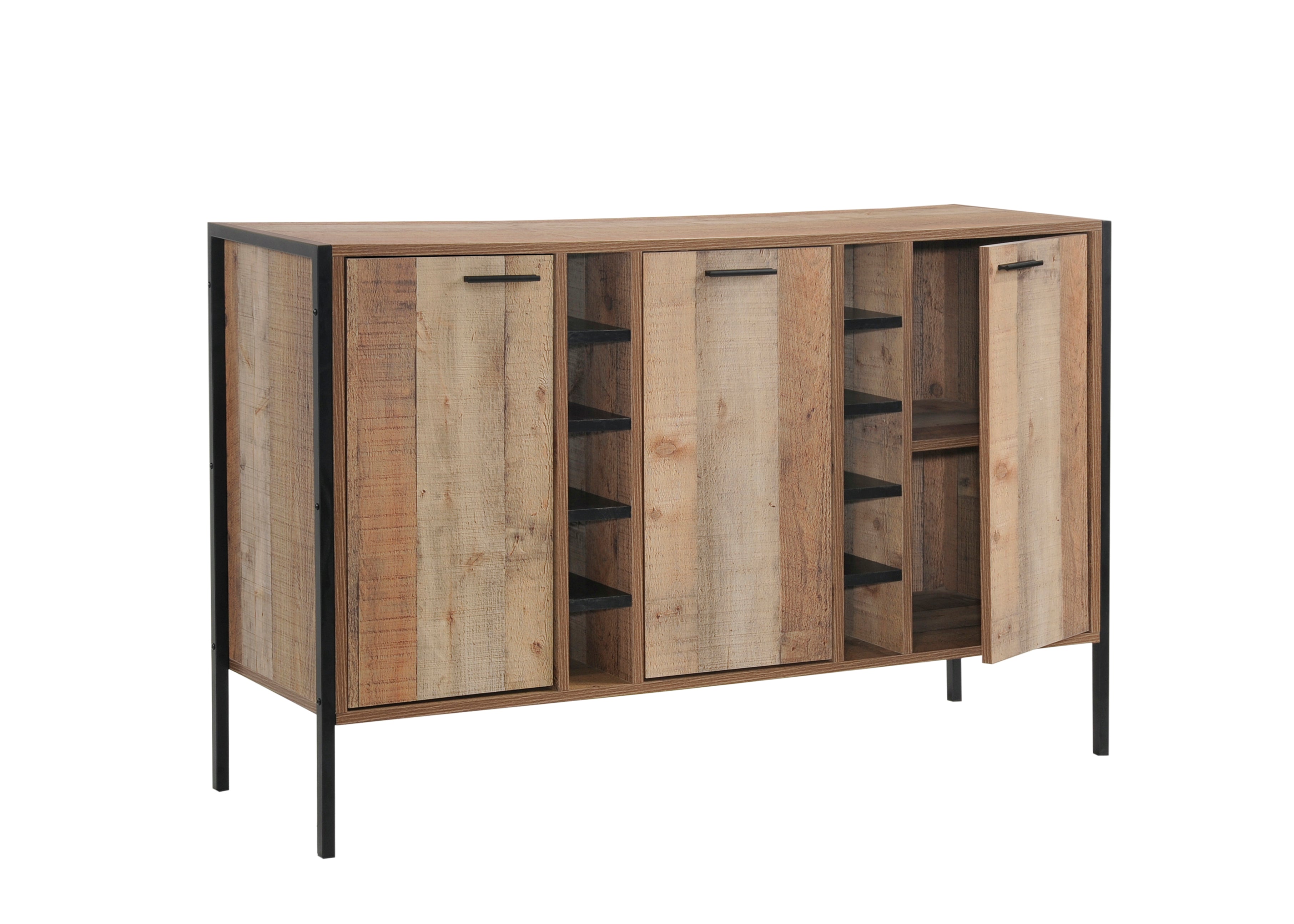 Oak Wine Cabinet with Ample Storage, Metal Handles, Strong Support