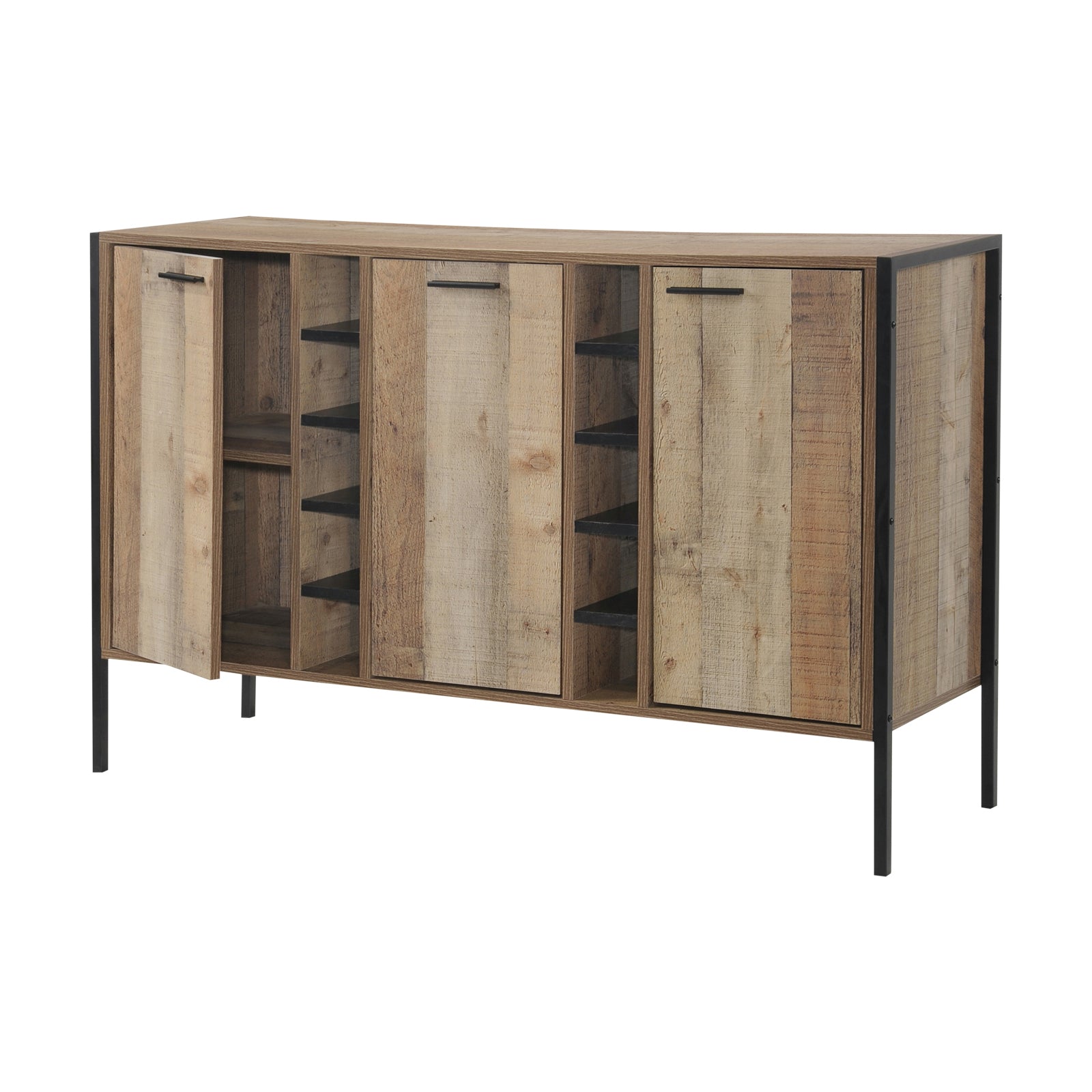 Oak Wine Cabinet with Ample Storage, Metal Handles, Strong Support