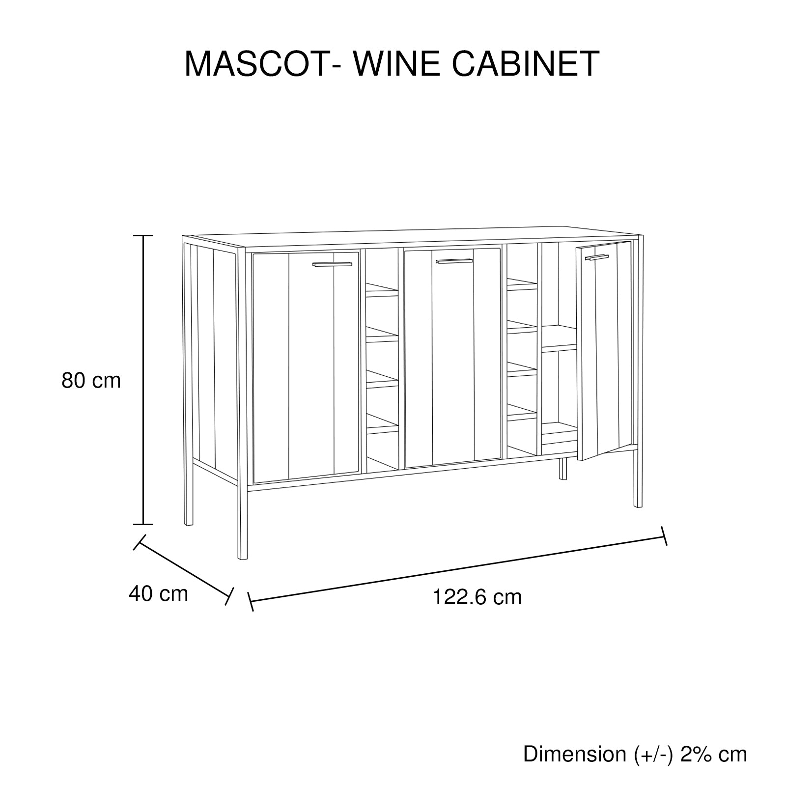 Oak Wine Cabinet with Ample Storage, Metal Handles, Strong Support