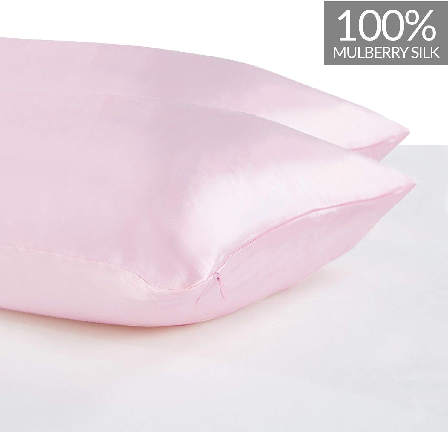 100% Mulberry Silk Pillowcases, Pink, 2 Pack - 16 Momme, Hypoallergenic