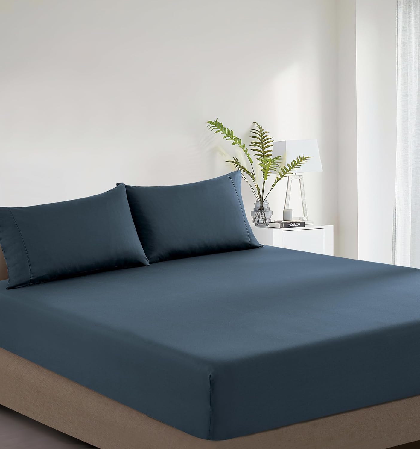 100% Vintage Washed Cotton Fitted Sheet Combo Set – 100% Natural Cotton, Ultra Soft & Breathable – Includes Fitted Sheet & Pillowcases – Machine Washable Indigo, Single