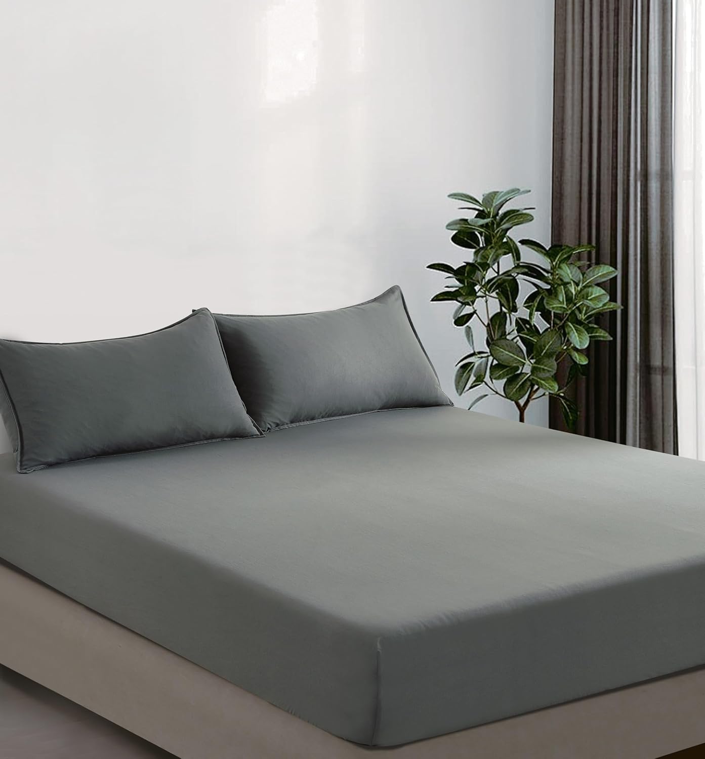 100% Vintage Washed Microfibre Fitted Sheet Set – Ultra Soft & Lightweight All-Season Fitted Sheet with 1 Pillowcase Grey, Single Size