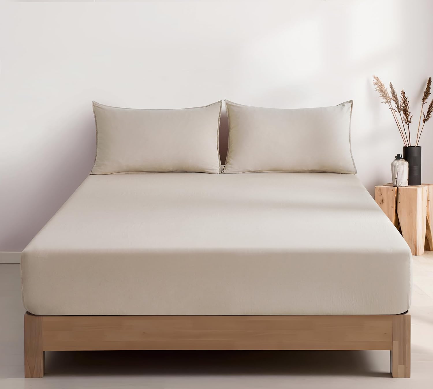 100% Vintage Washed Microfibre Fitted Sheet Set – Ultra Soft & Lightweight All-Season Fitted Sheet with 1 Pillowcase Linen, Single Size