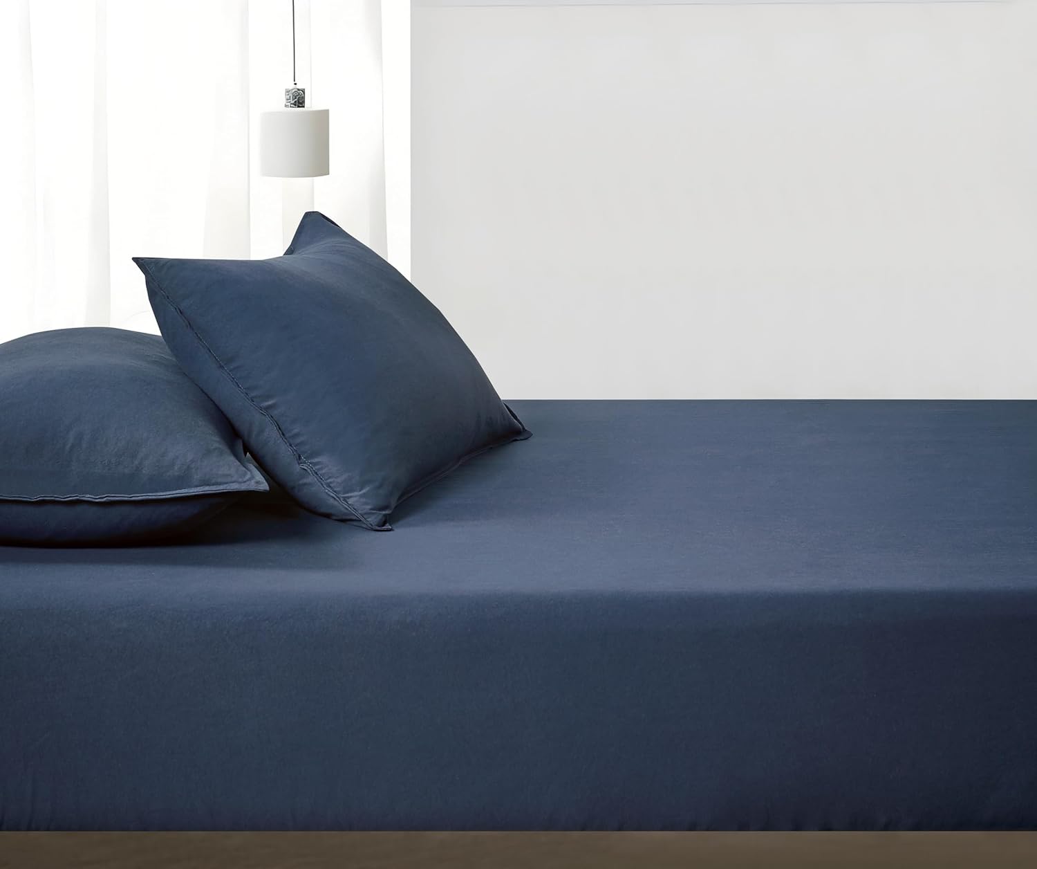 100% Vintage Washed Microfibre Fitted Sheet Set – Ultra Soft & Lightweight All-Season Fitted Sheet with 1 Pillowcase Navy Blue, Single Size