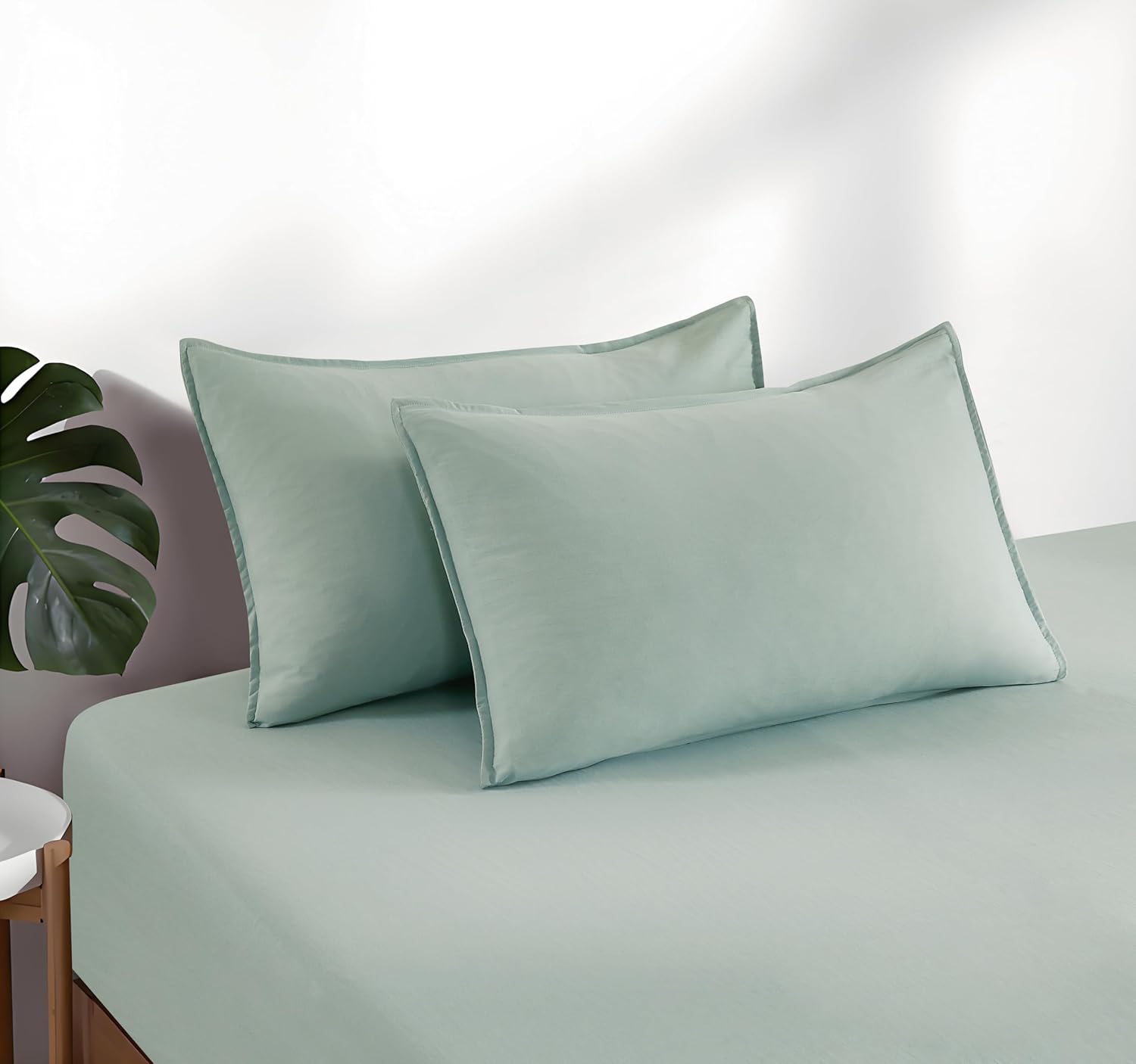 100% Vintage Washed Microfibre Fitted Sheet Set – Ultra Soft & Lightweight All-Season Fitted Sheet with 1 Pillowcase Sage, Single Size