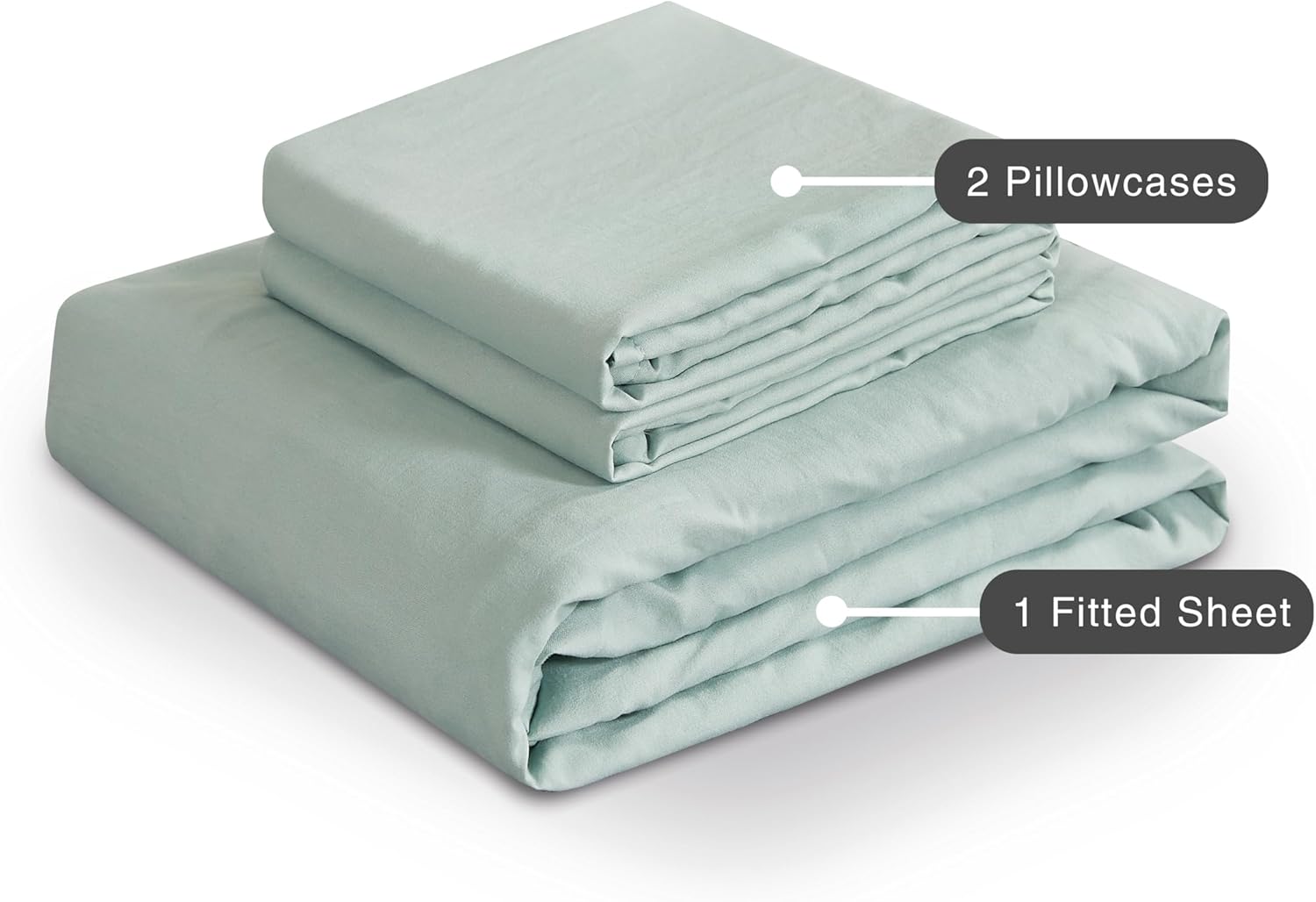 100% Vintage Washed Microfibre Fitted Sheet Set – Ultra Soft & Lightweight All-Season Fitted Sheet with 1 Pillowcase Sage, Single Size