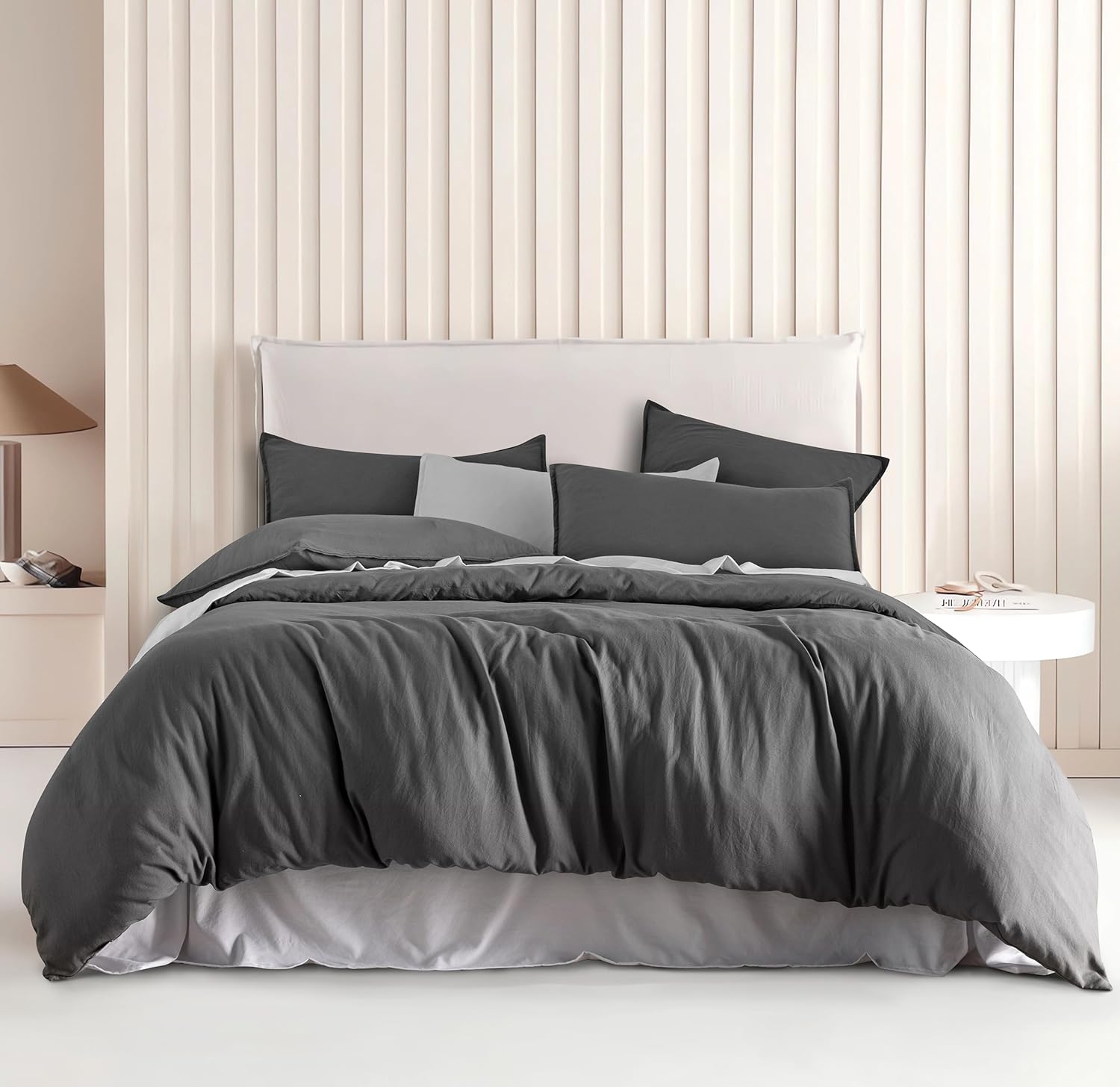 Ultra-Soft Grey Vintage Washed Microfibre Quilt Cover Set - Single, 2Pcs | CleverPolly