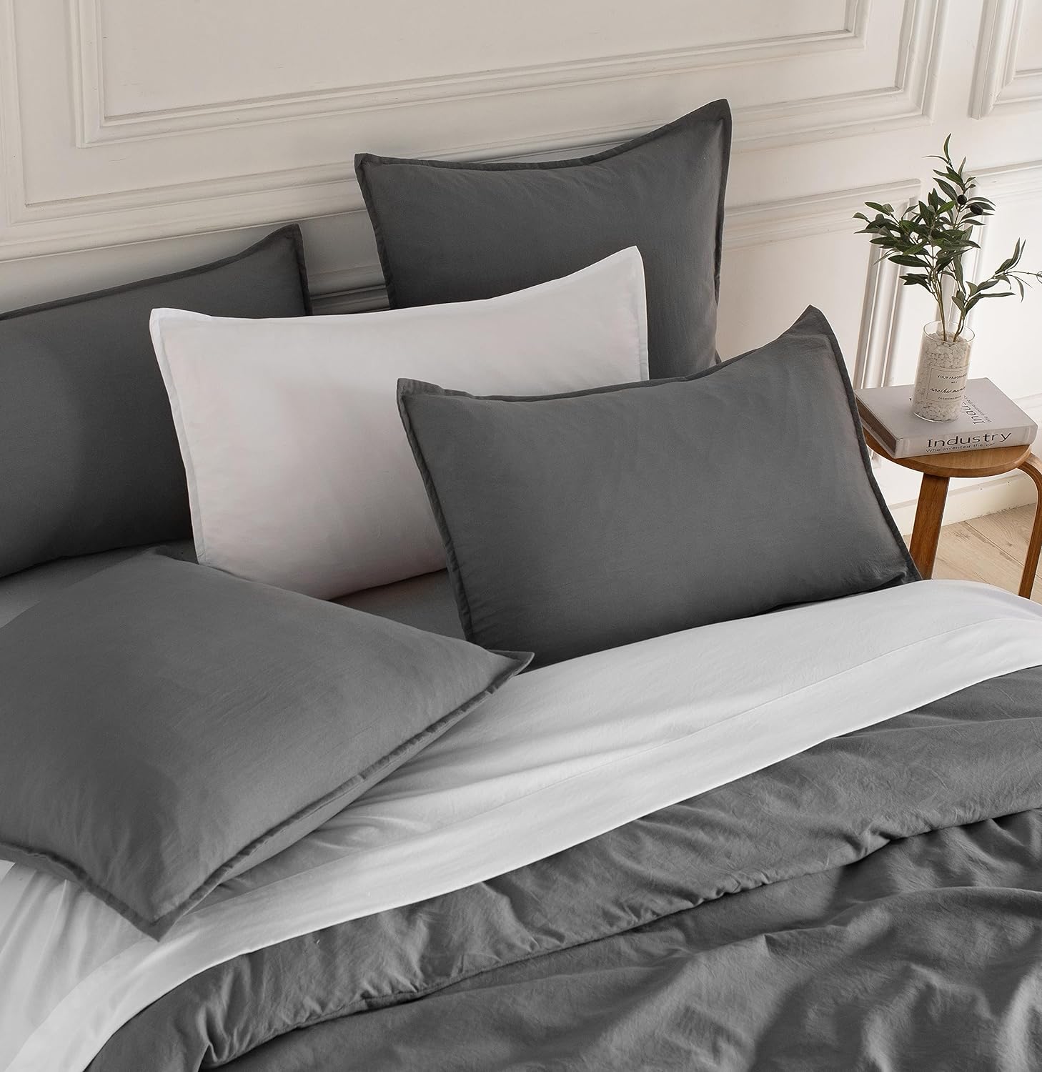 Ultra-Soft Grey Vintage Washed Microfibre Quilt Cover Set - Single, 2Pcs | CleverPolly