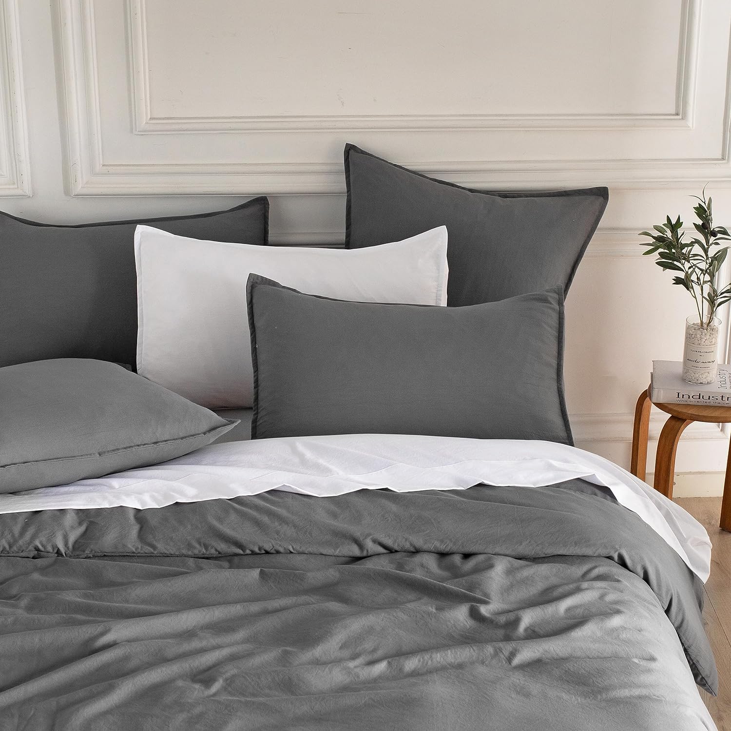 Ultra-Soft Grey Vintage Washed Microfibre Quilt Cover Set - Single, 2Pcs | CleverPolly