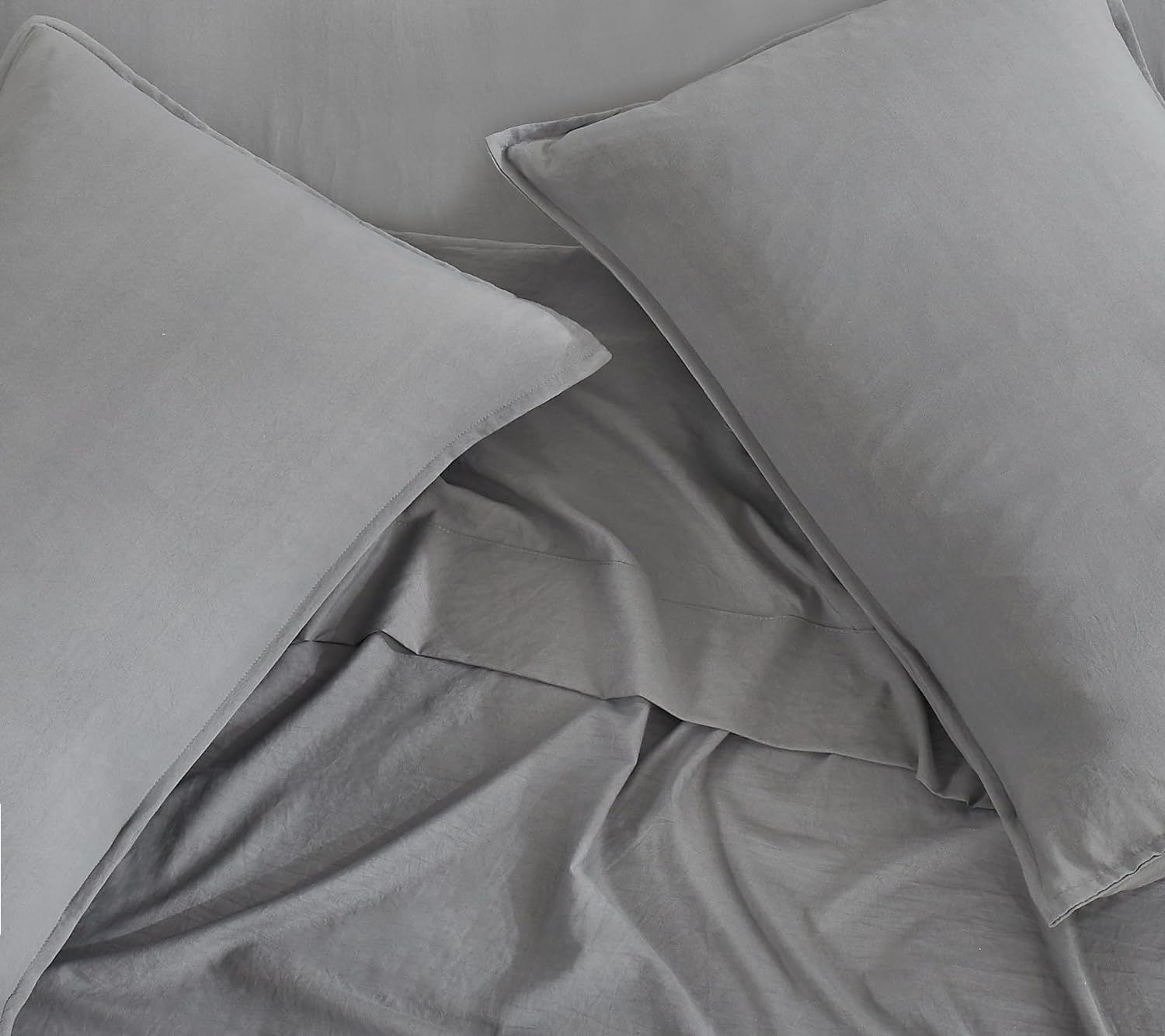 Ultra-Soft Grey Vintage Washed Microfibre Quilt Cover Set - Single, 2Pcs | CleverPolly