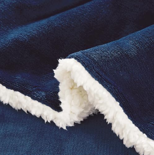 2-in-1 Teddy Sherpa Quilt Cover Set Navy Blue, Single
