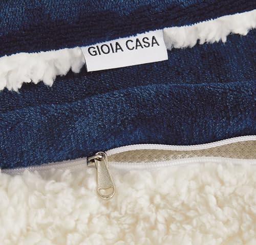 2-in-1 Teddy Sherpa Quilt Cover Set Navy Blue, Single