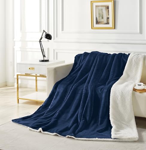 2-in-1 Teddy Sherpa Quilt Cover Set Navy Blue, Single
