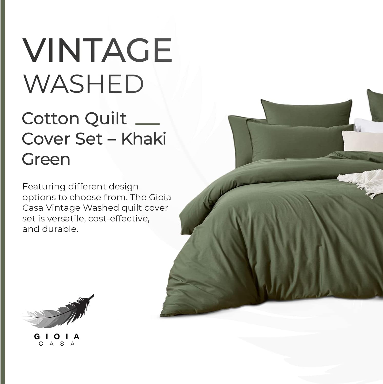 Ultra-Soft Cotton Vintage Washed Quilt Cover Set, Single - Gioia Casa