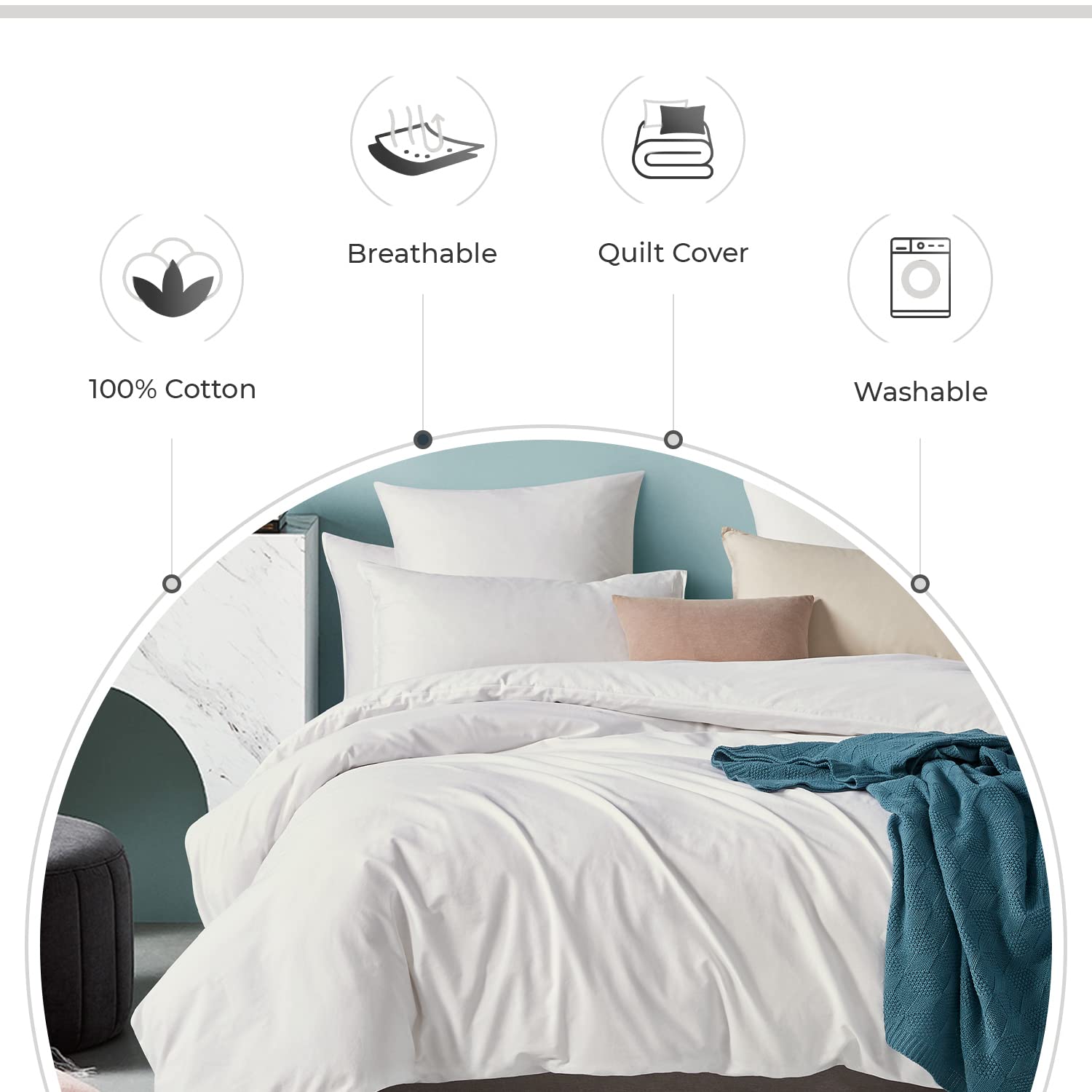 100% Cotton Vintage Washed Bed Quilt Cover Set - White - Single
