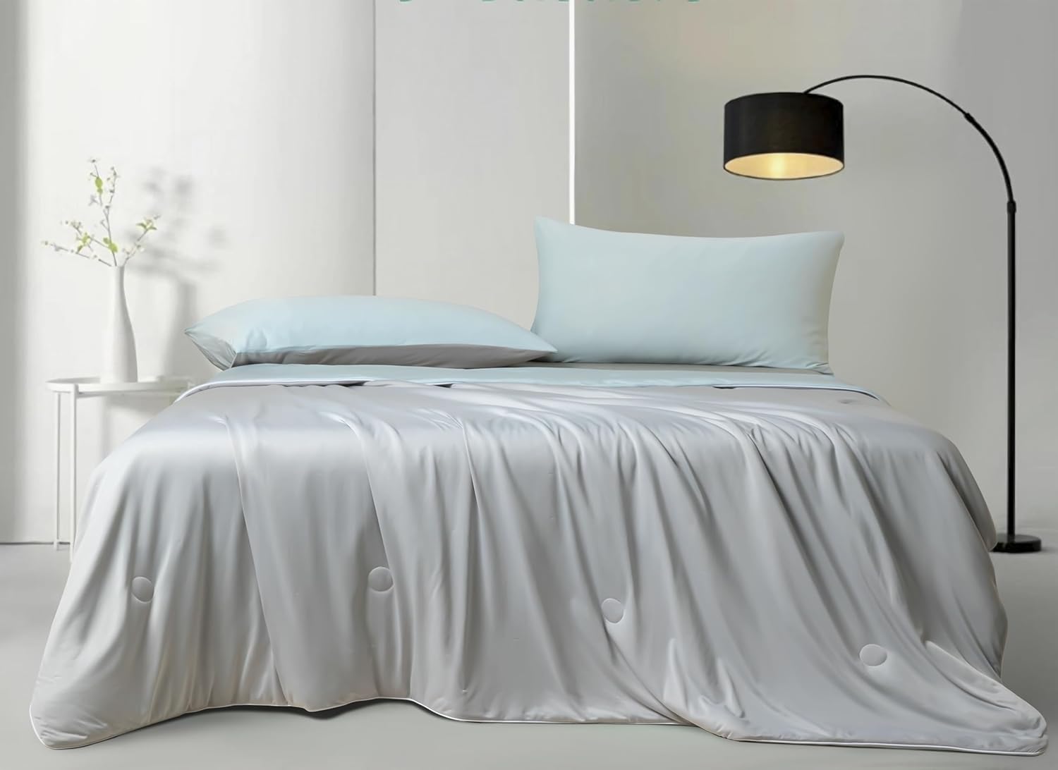 Ice Cooling Reversible Summer Comforter Blanket Blue and Grey, Single/Double