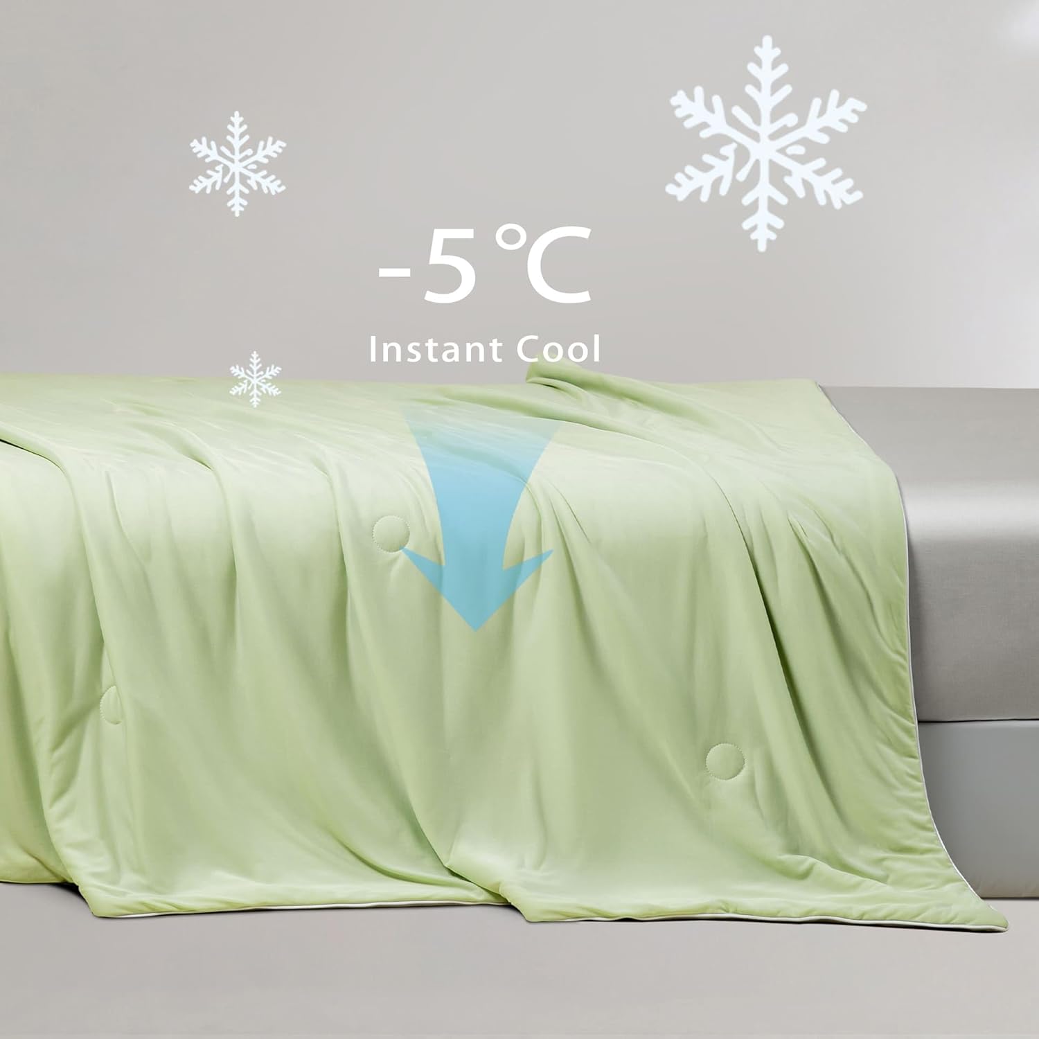 Ice Cooling Reversible Summer Comforter Blanket Green and Grey, Single/Double