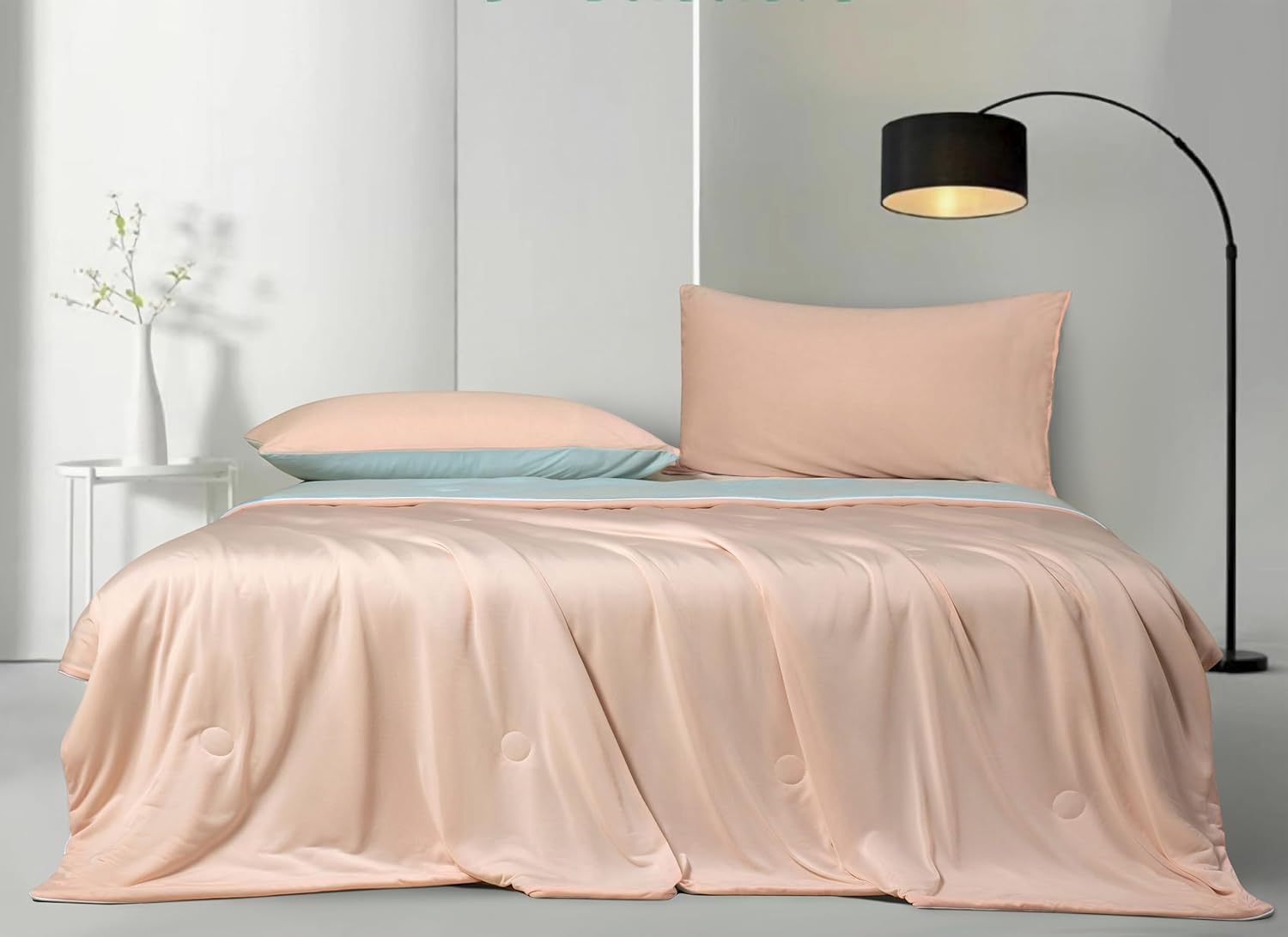 Ice Cooling Reversible Summer Comforter Blanket Orange and Blue, Single/Double