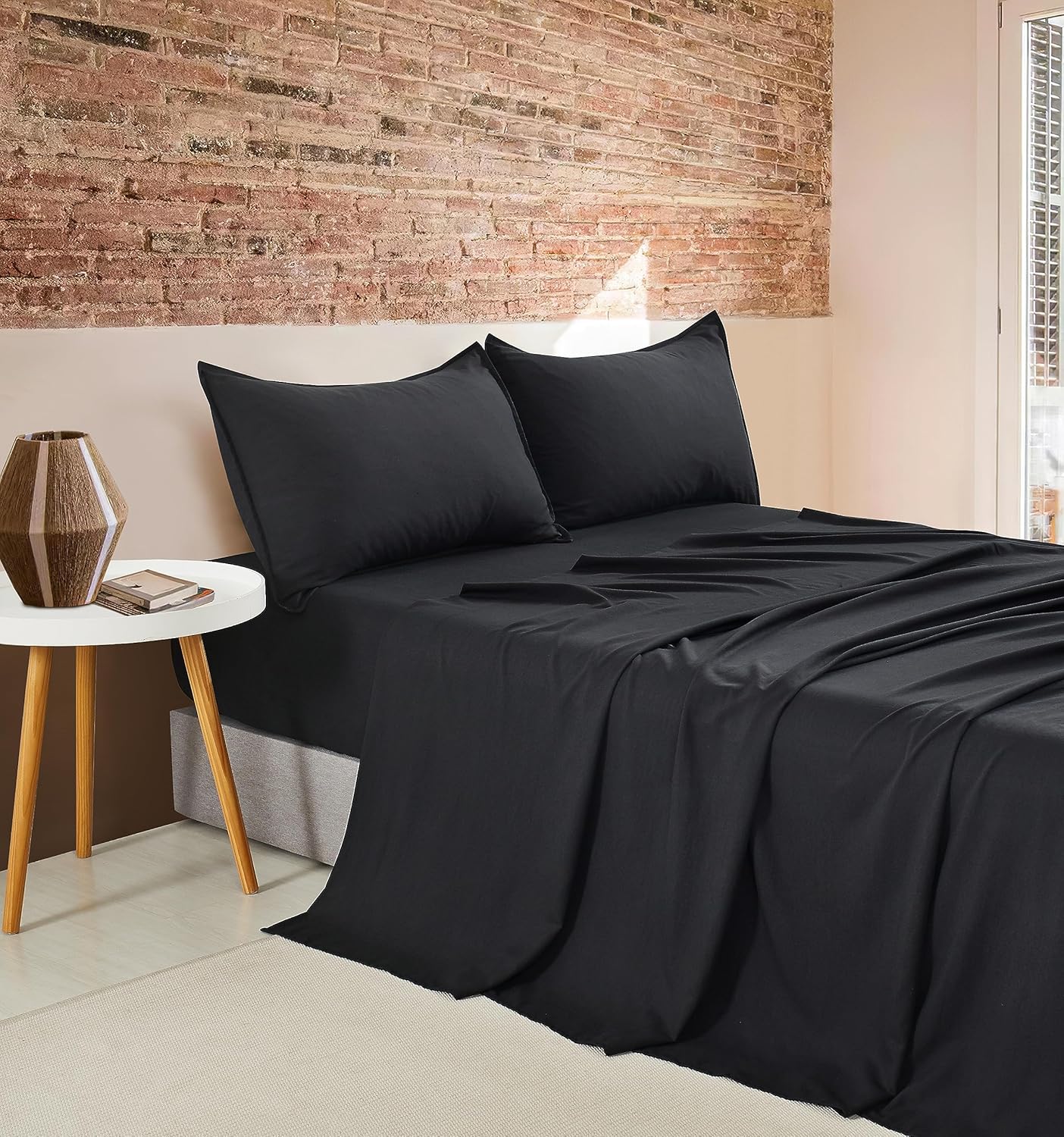 Premium Vintage Microfibre Sheet Set, 3-Piece - Black, Single