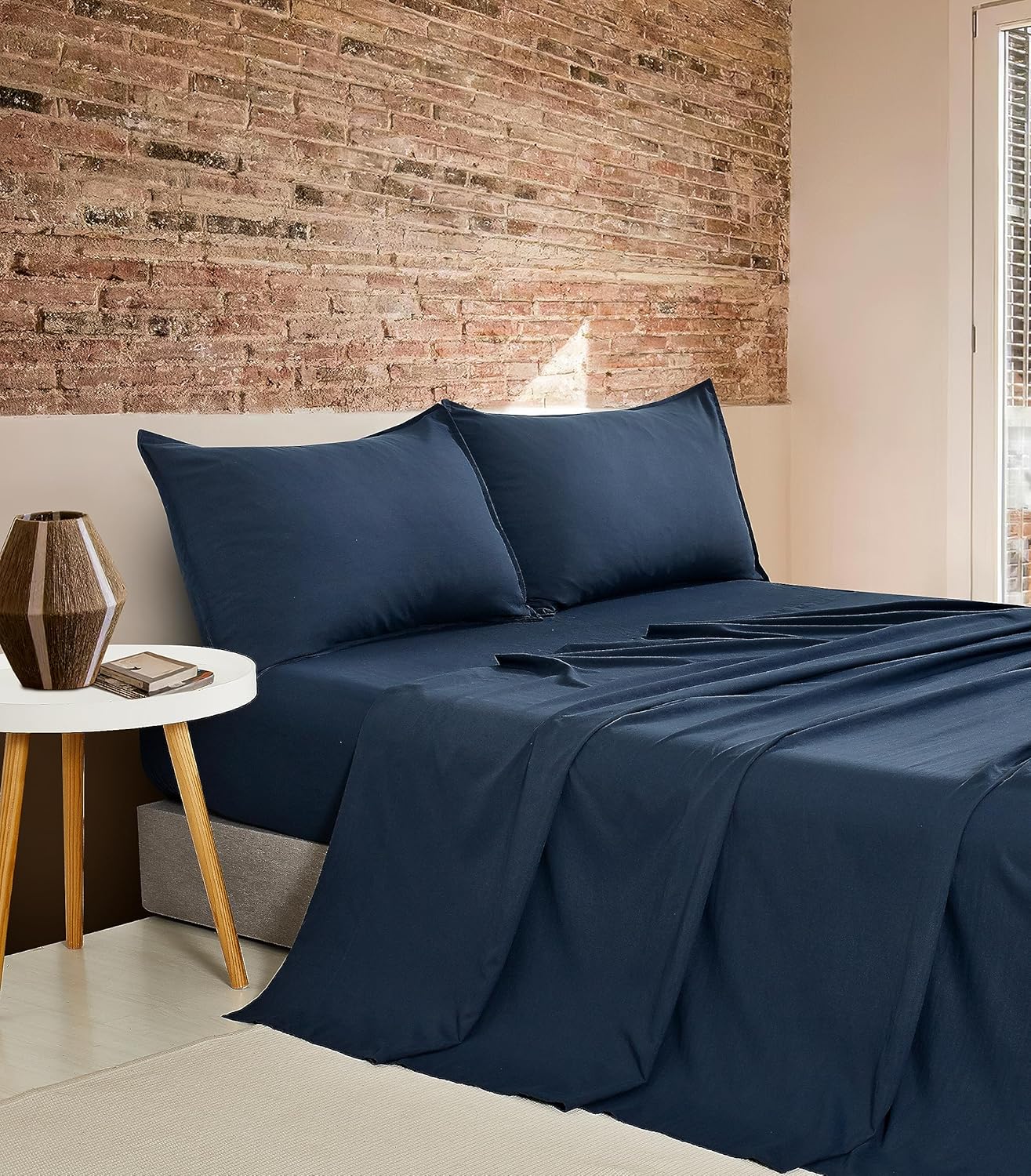 Soft Navy Vintage Microfibre Sheet Set, Single - CleverPolly