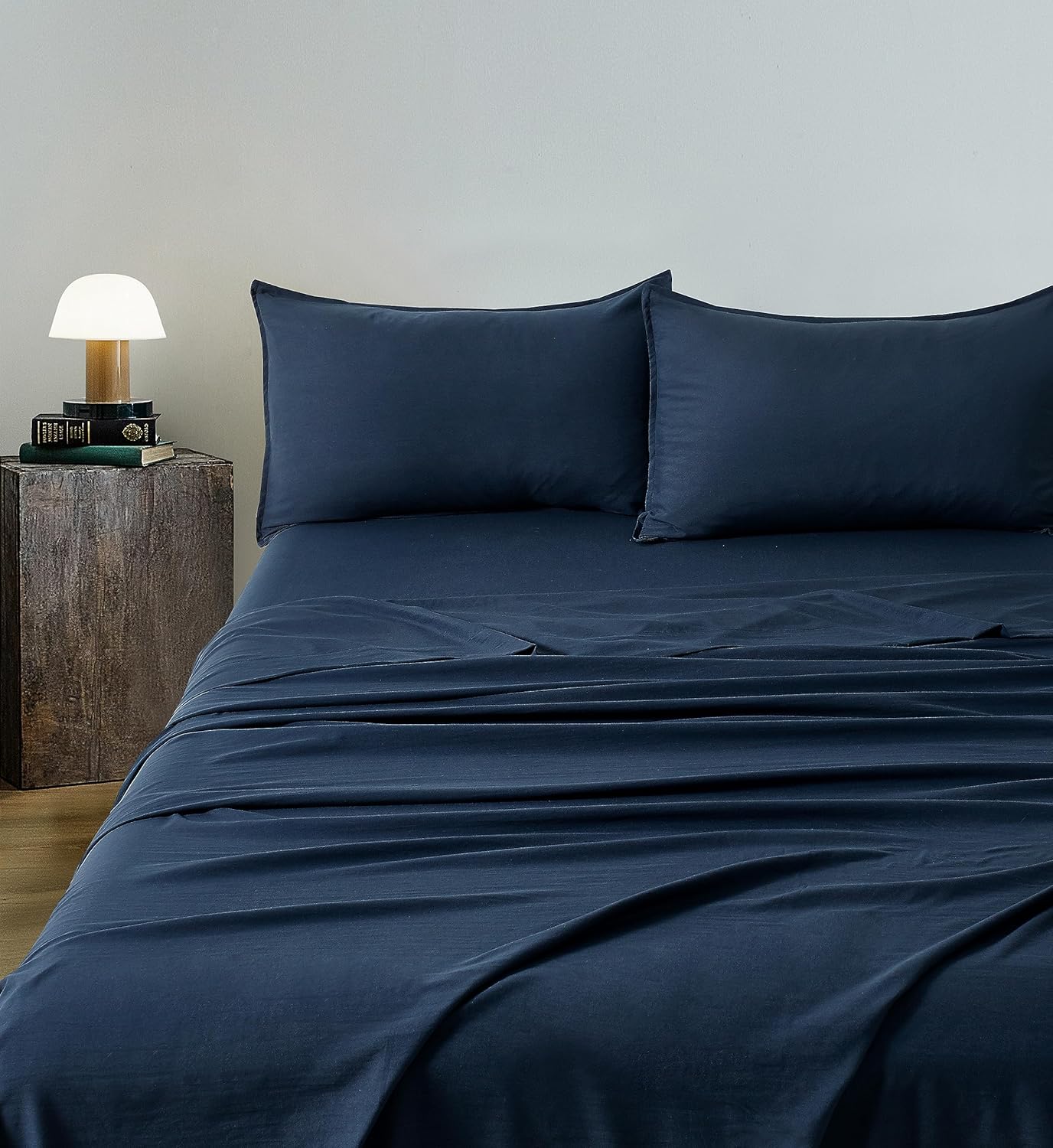 Soft Navy Vintage Microfibre Sheet Set, Single - CleverPolly