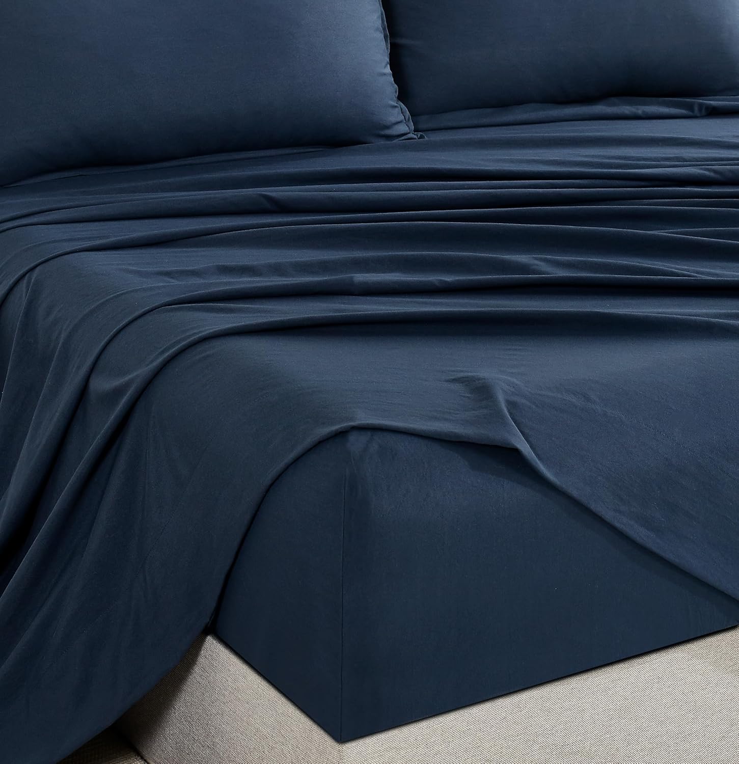 Soft Navy Vintage Microfibre Sheet Set, Single - CleverPolly